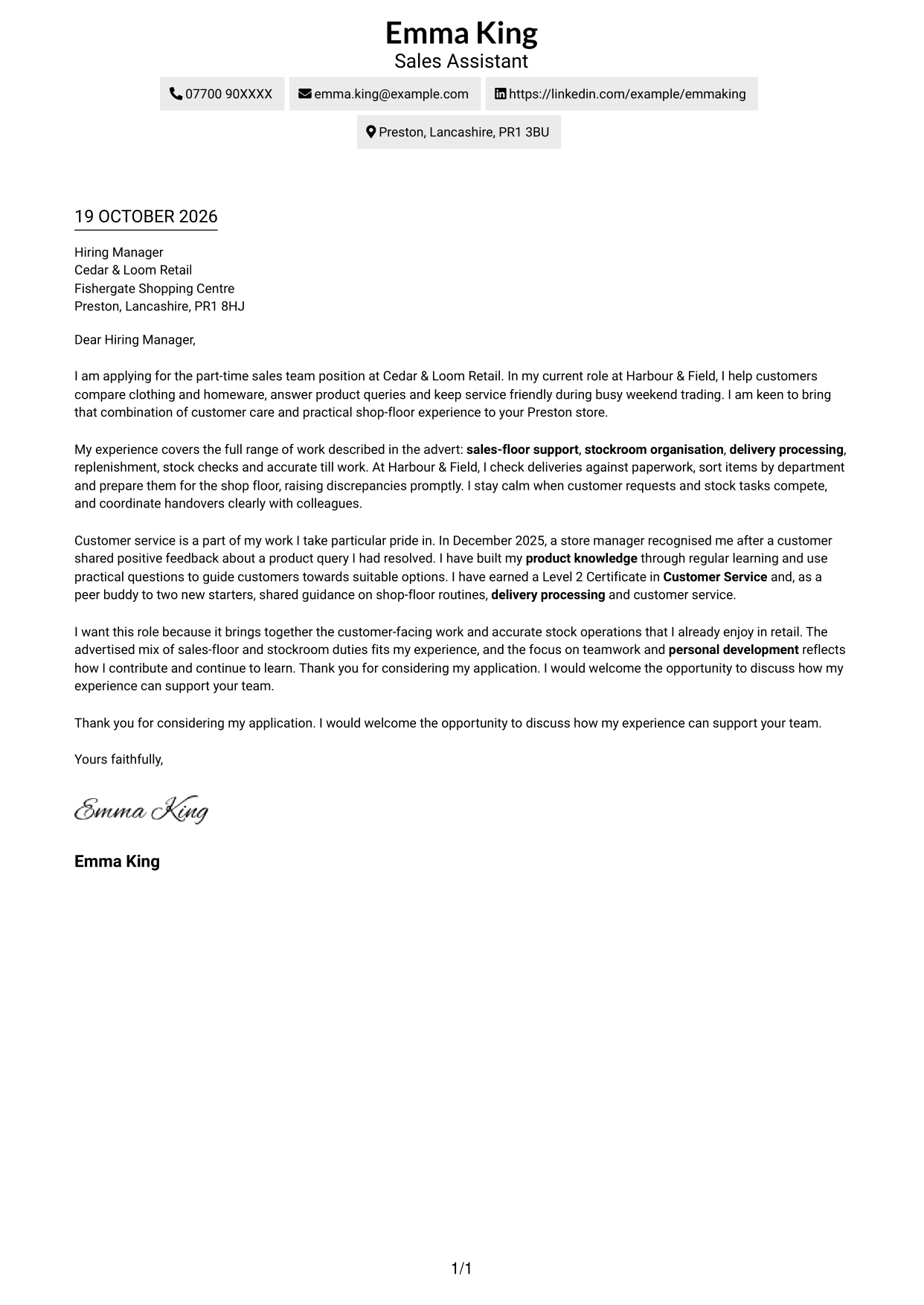 Cover letter example — page 1