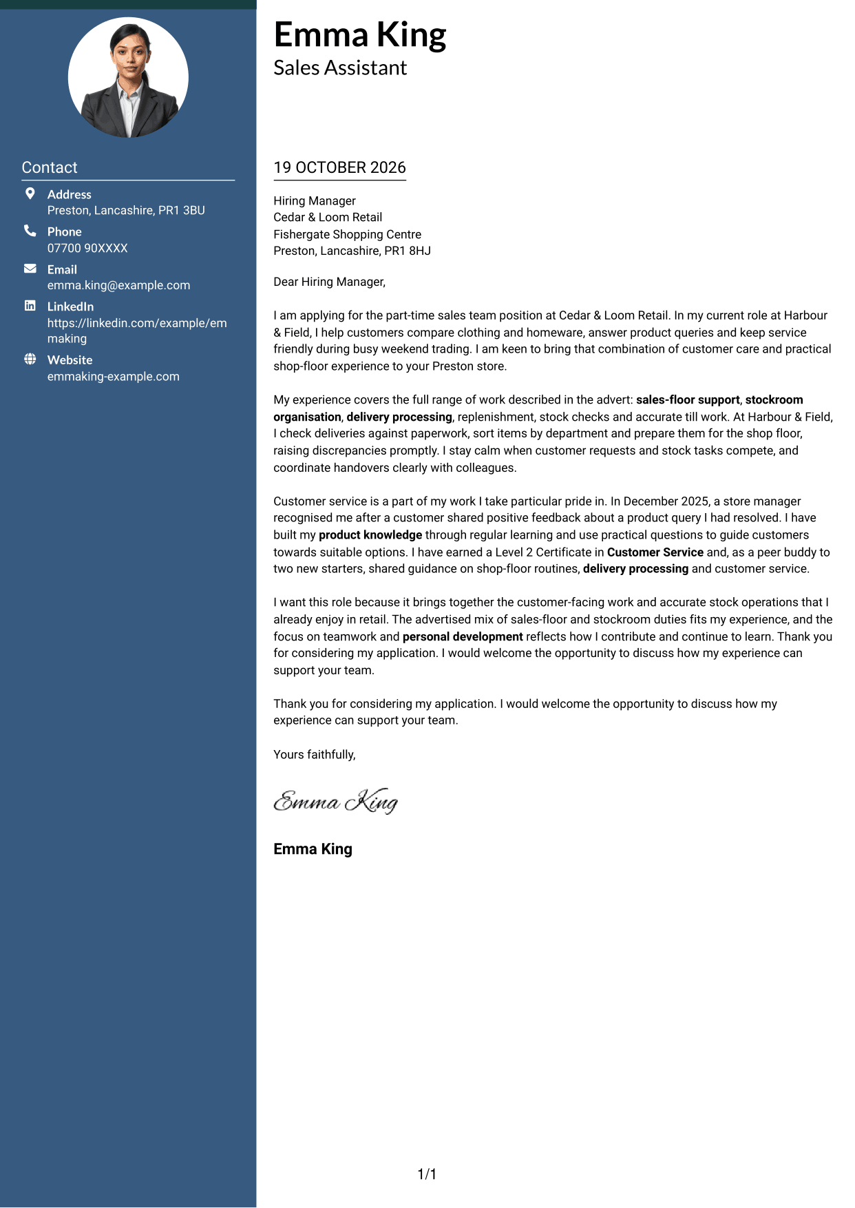Cover letter example — page 1