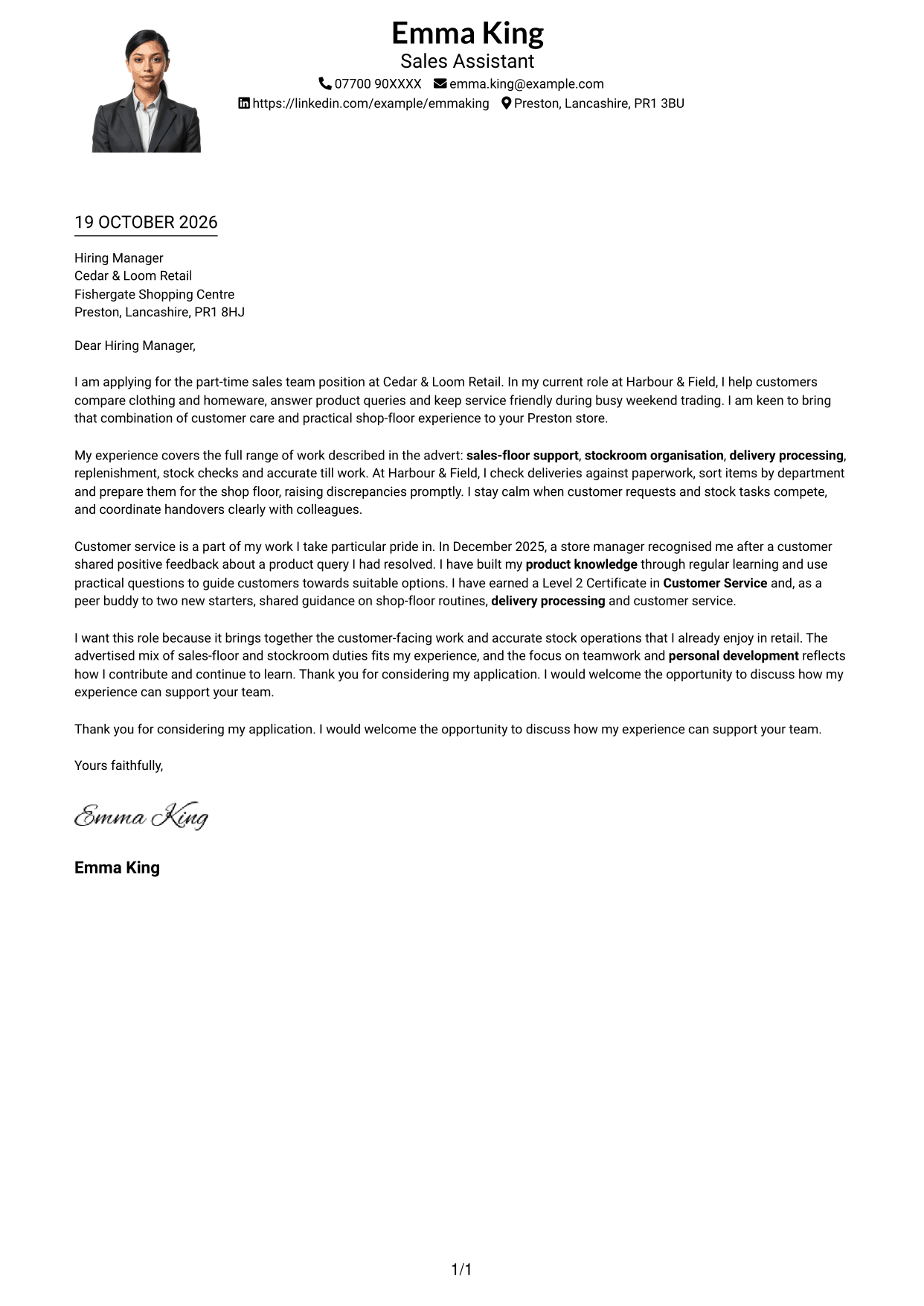 Cover letter example — page 1