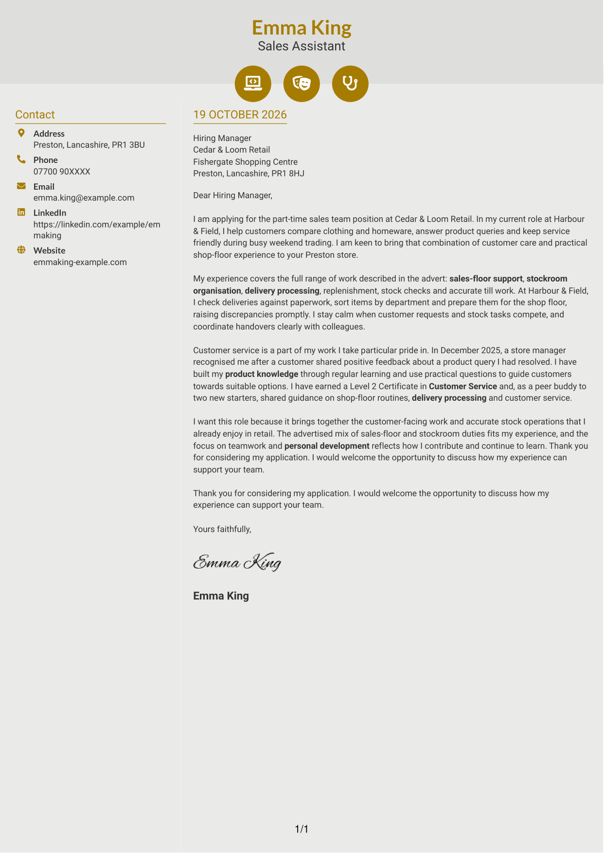 Cover letter example — page 1