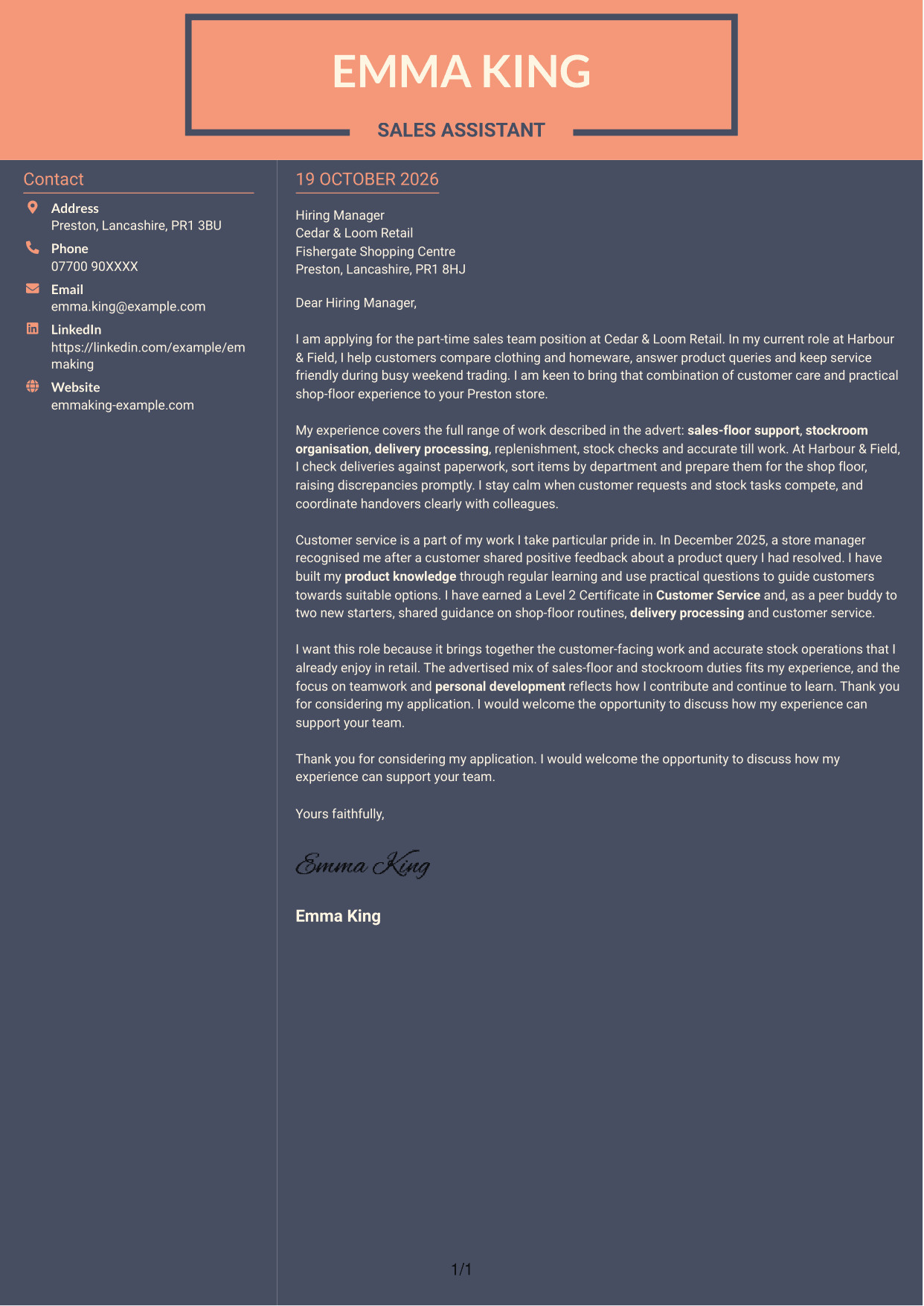 Cover letter example — page 1