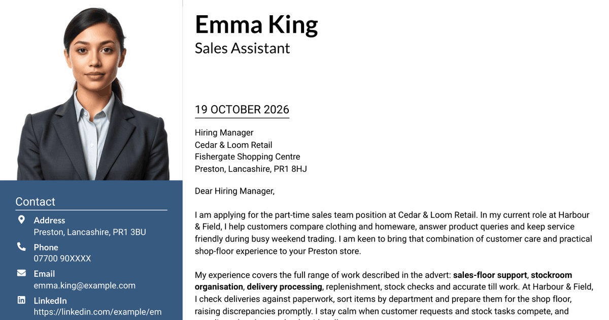 7 Sales Team Member - Customer Service and Stock Operations Cover Letter Templates with Example
