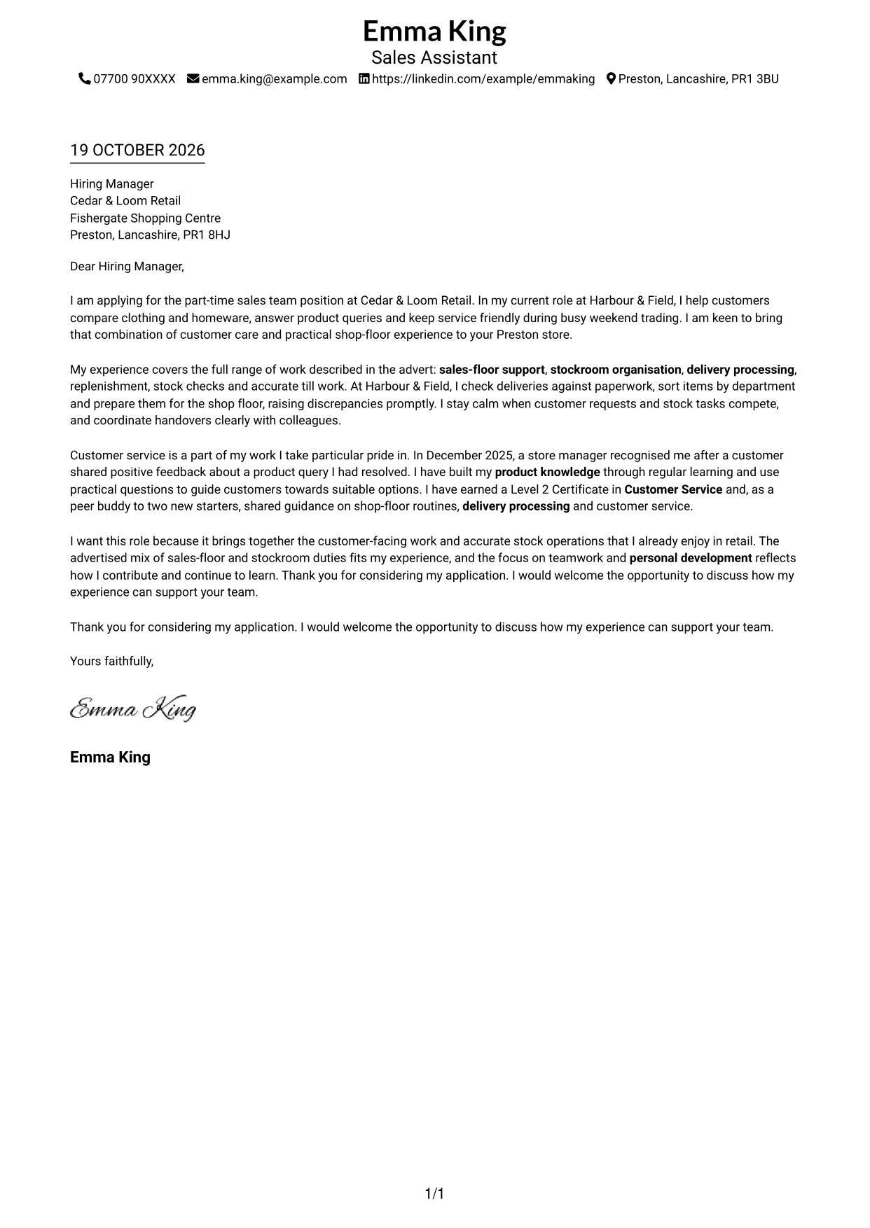 Cover letter example — page 1