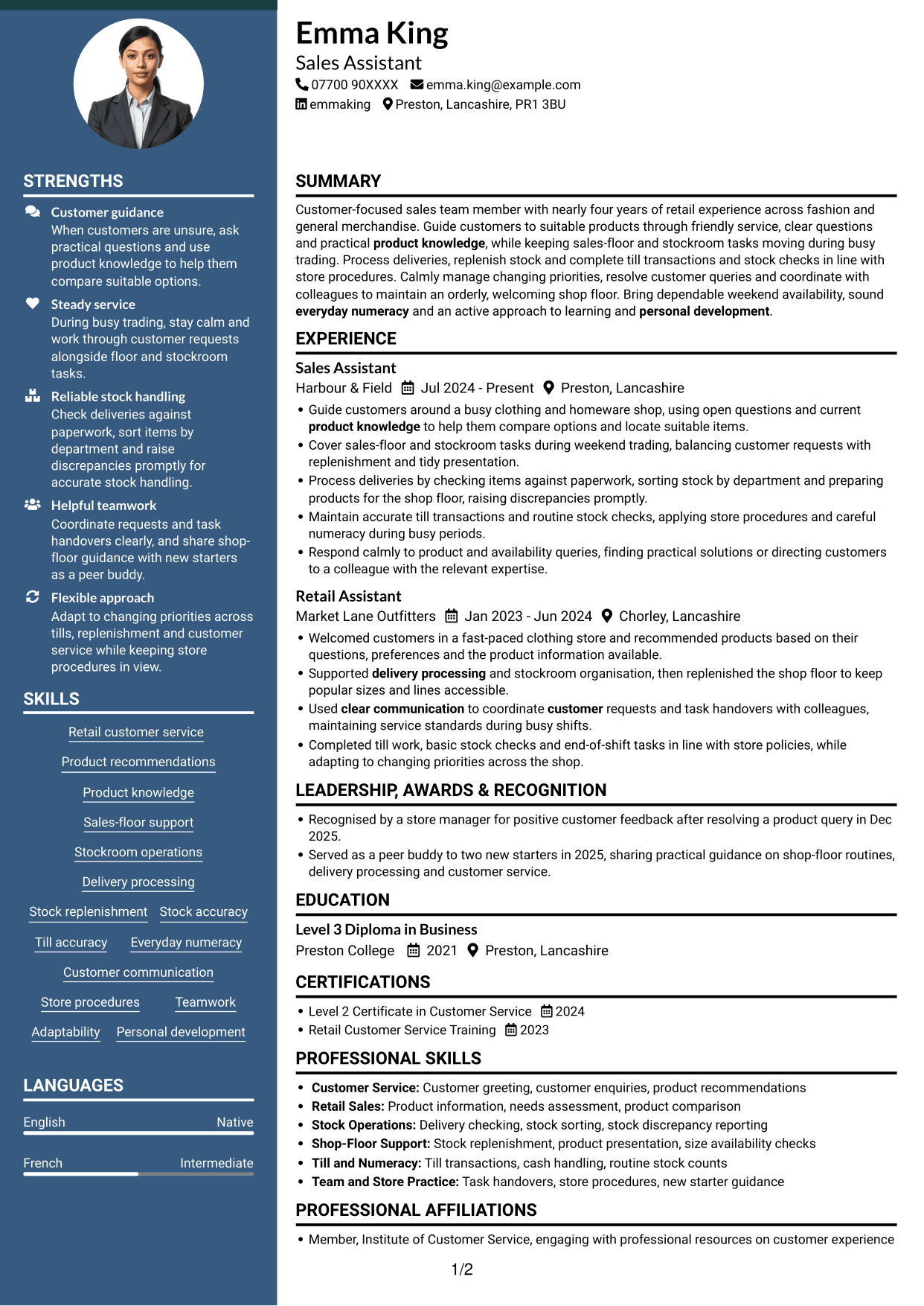 CV example — page 1