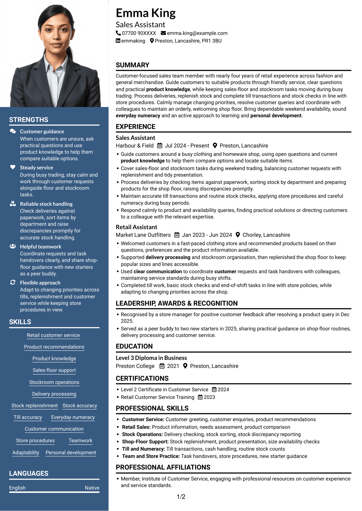 CV example — page 1