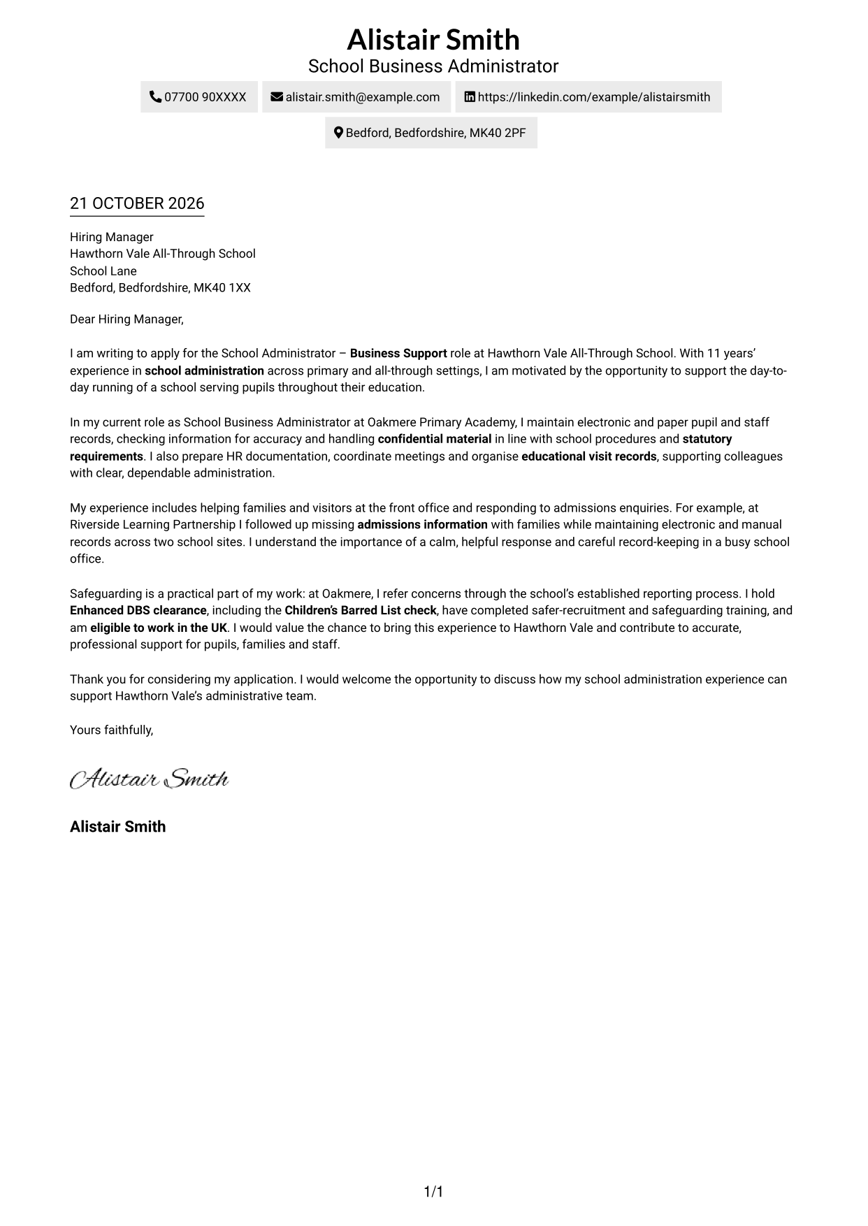 Cover letter example — page 1