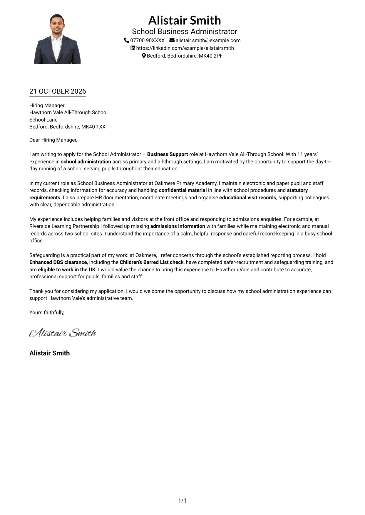 Cover letter example — page 1