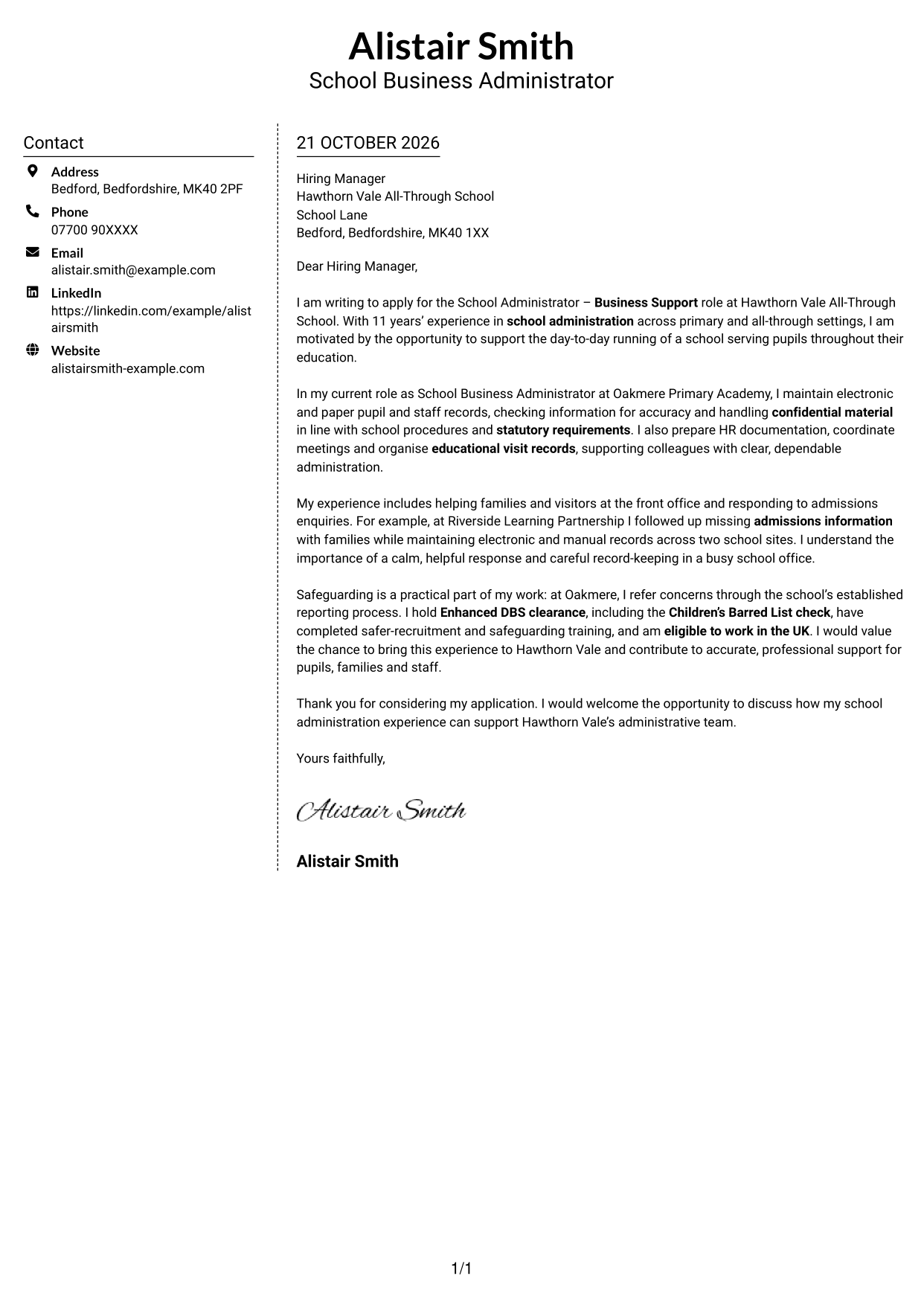 Cover letter example — page 1