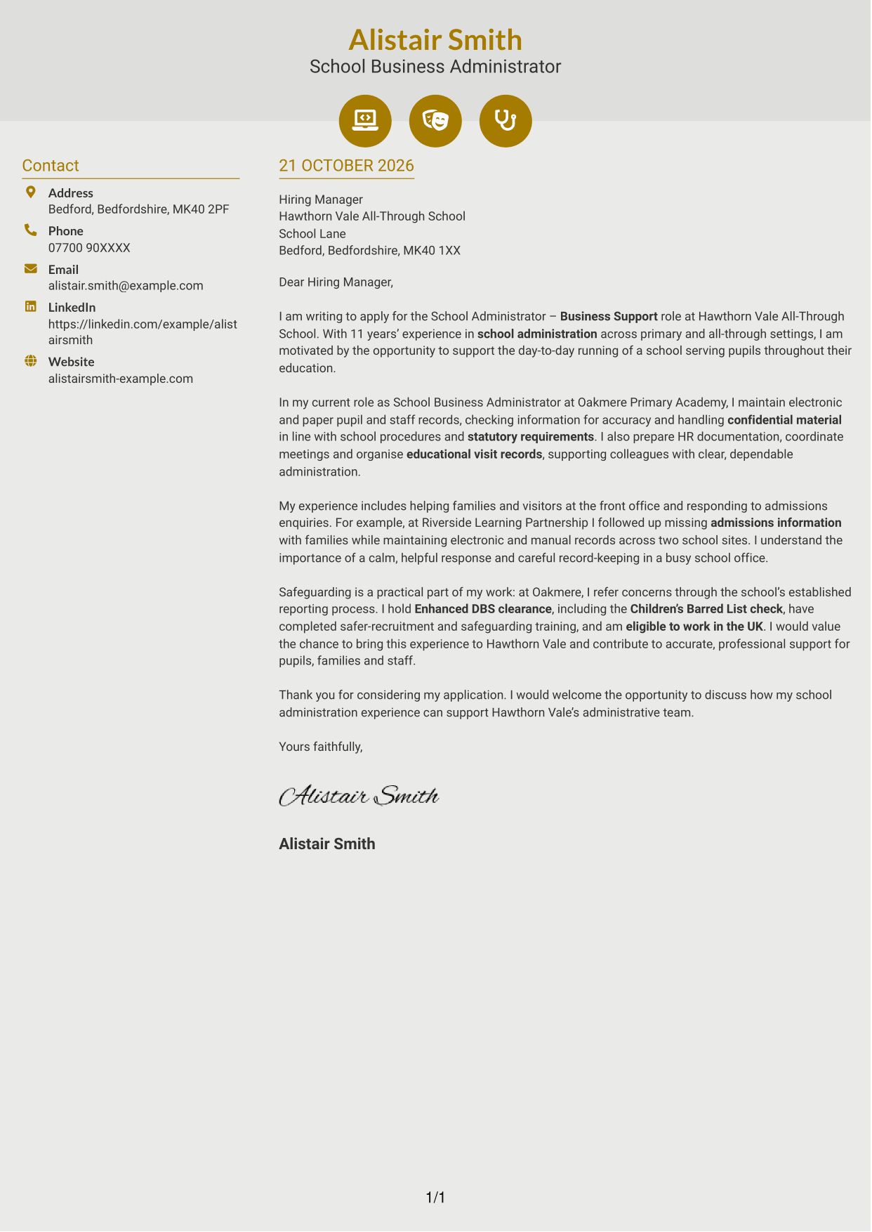 Cover letter example — page 1