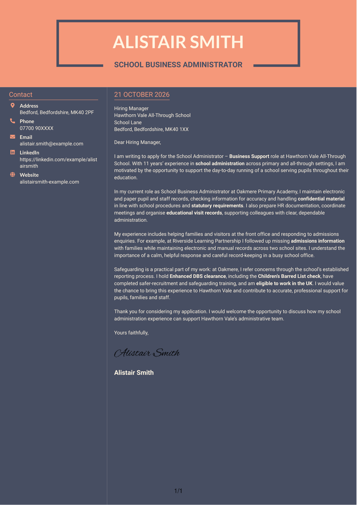 Cover letter example — page 1