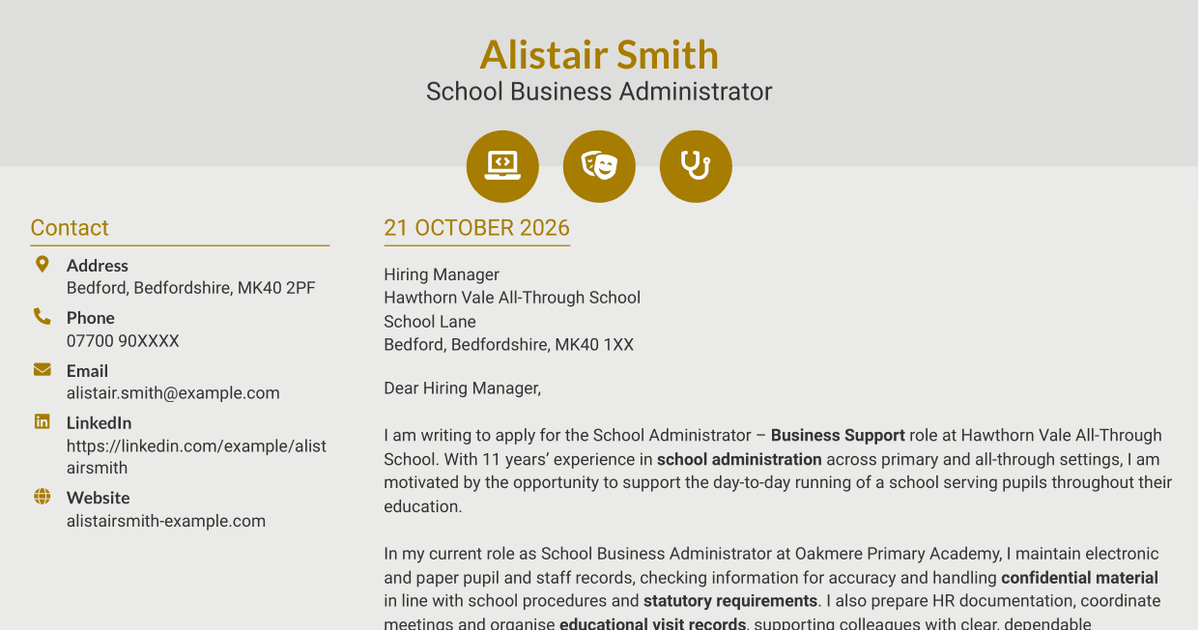 7 School Administrator - Business Support Cover Letter Templates with Example