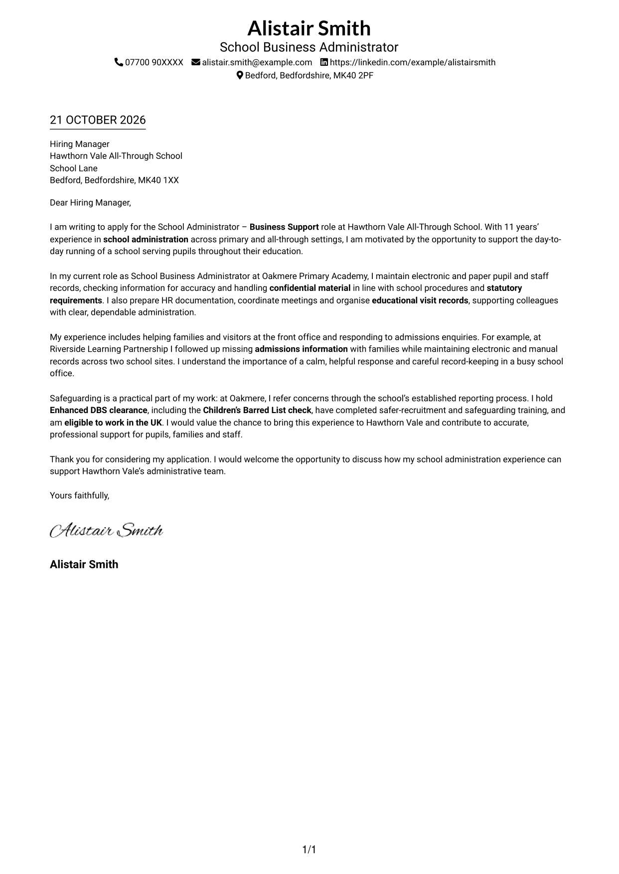 Cover letter example — page 1