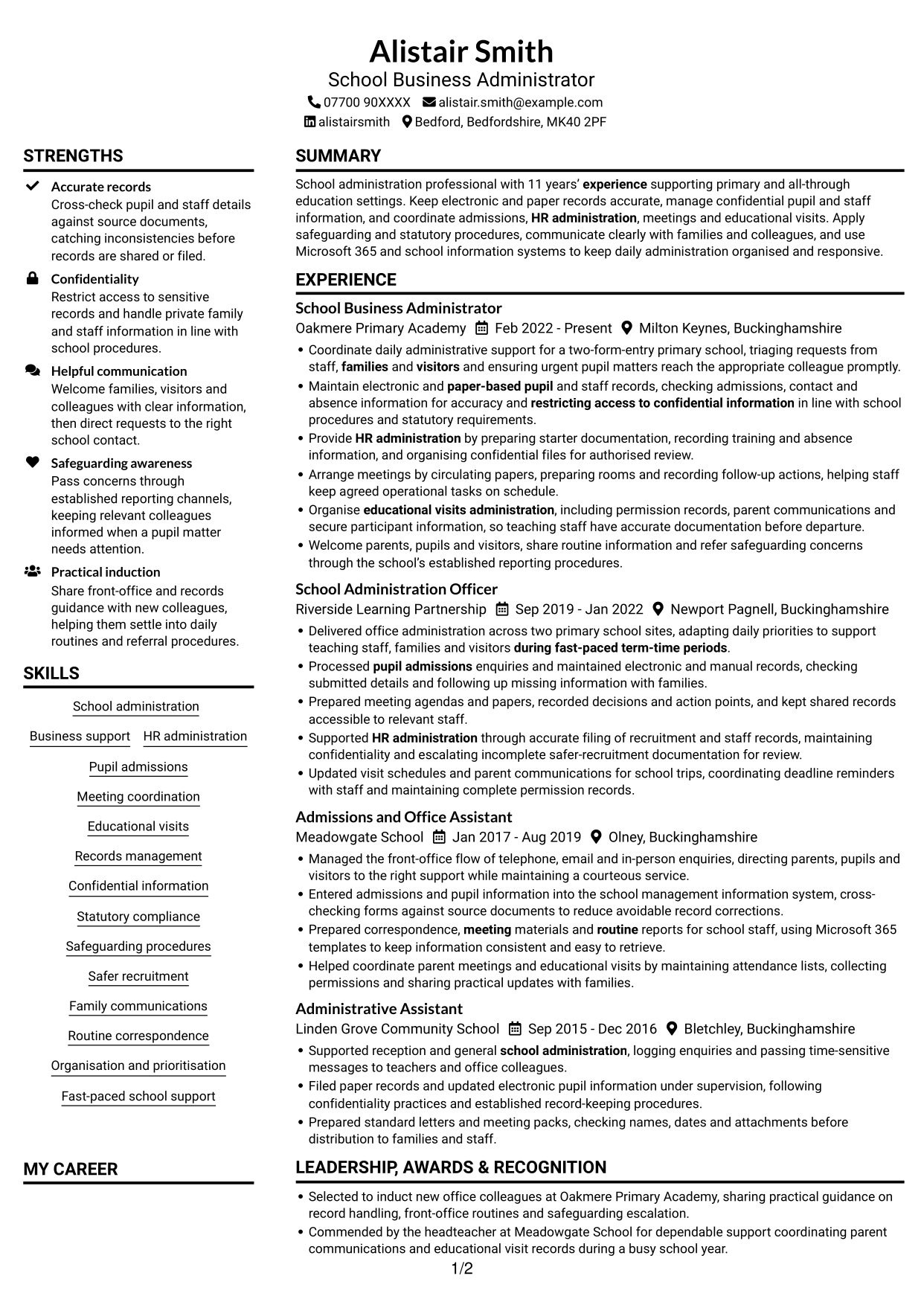 CV example — page 1