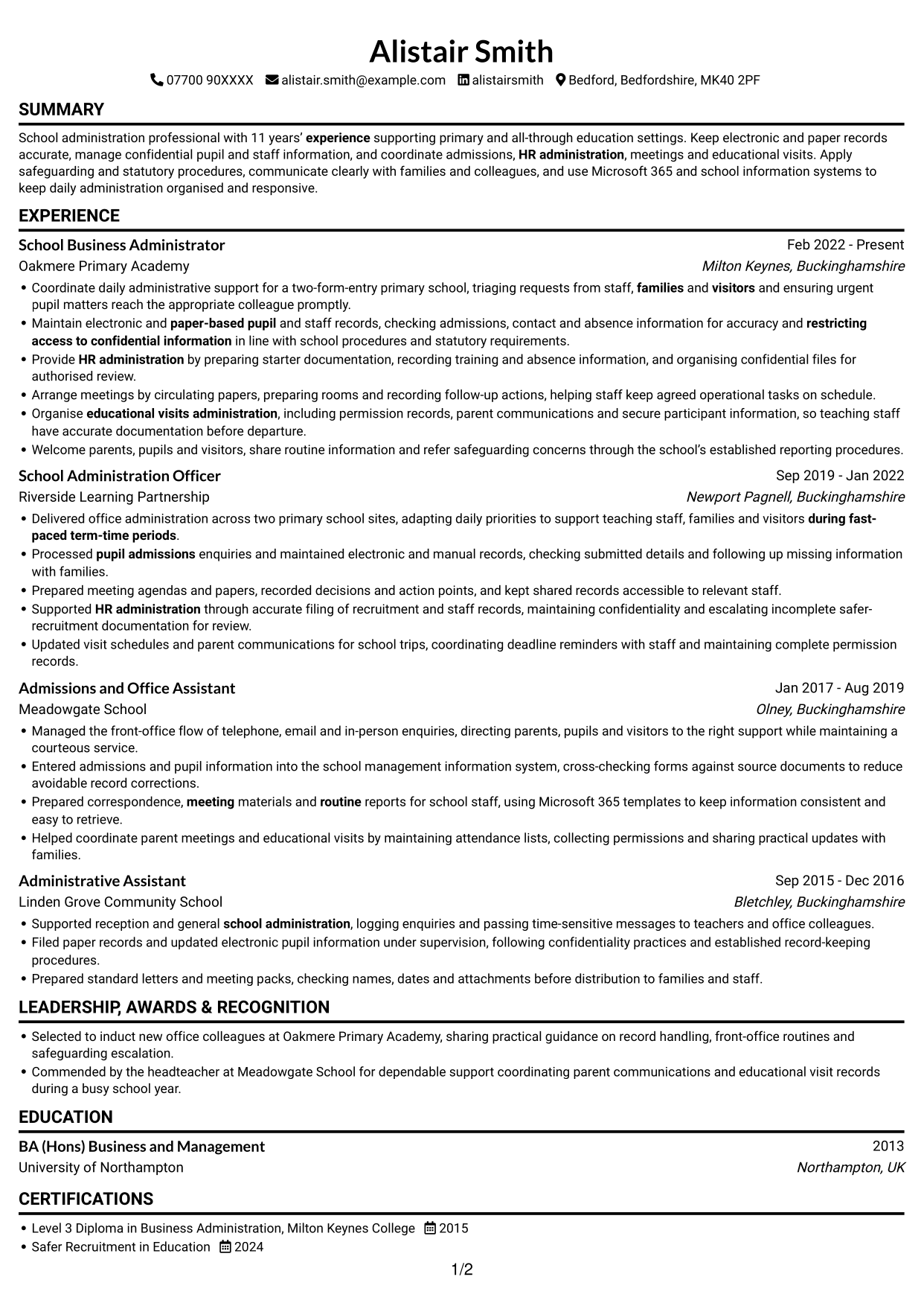 CV example — page 1