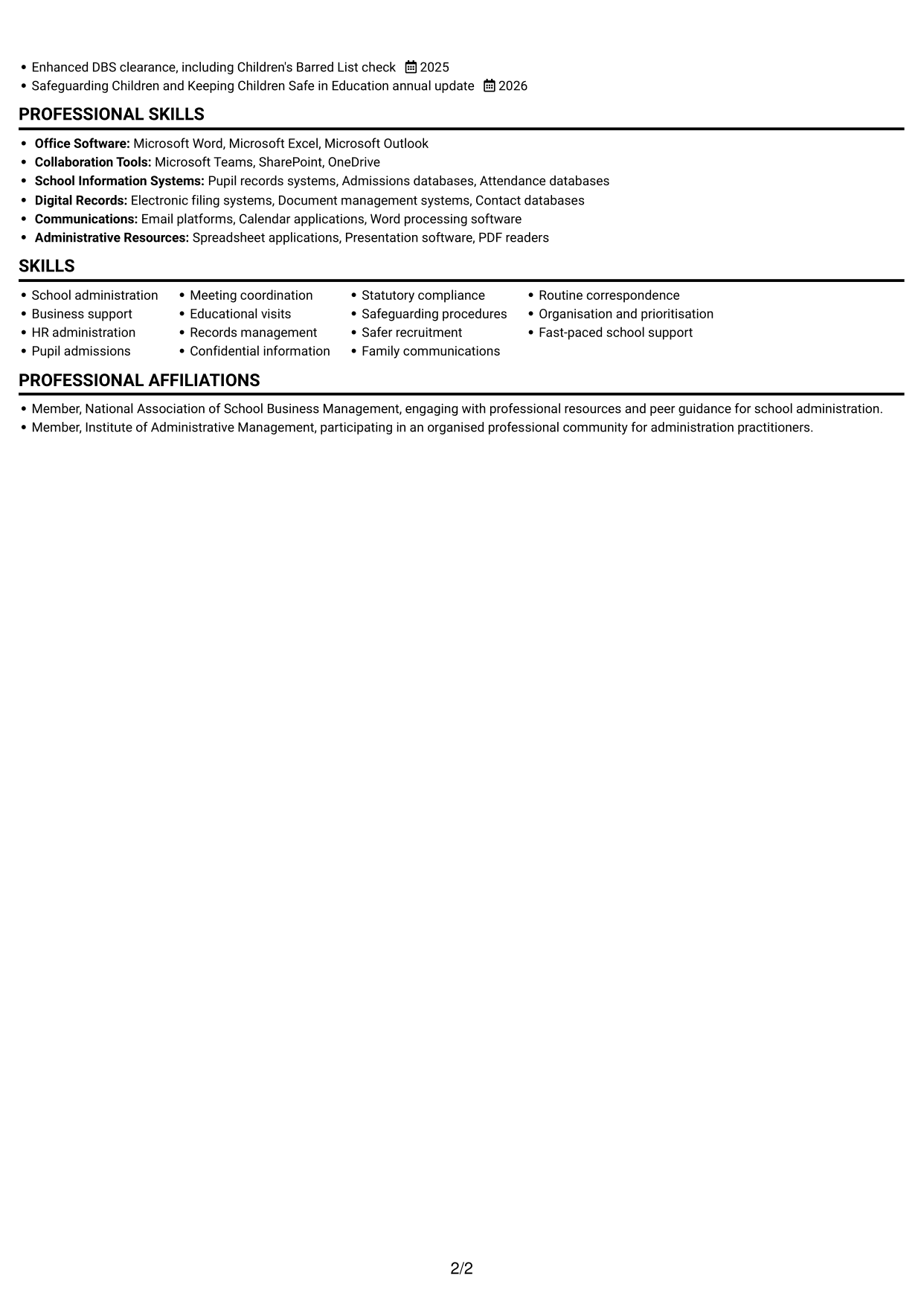 CV example — page 2