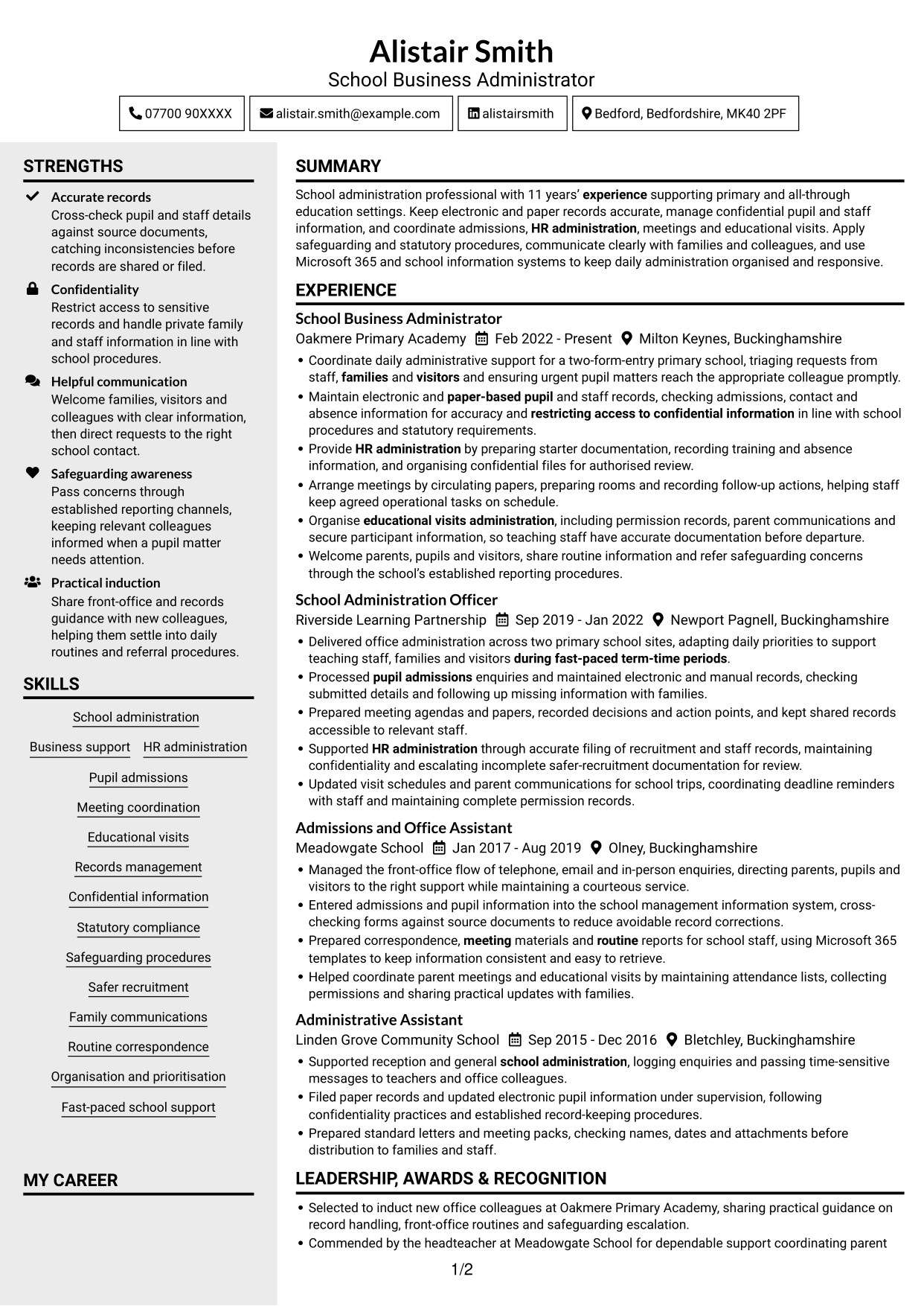 CV example — page 1
