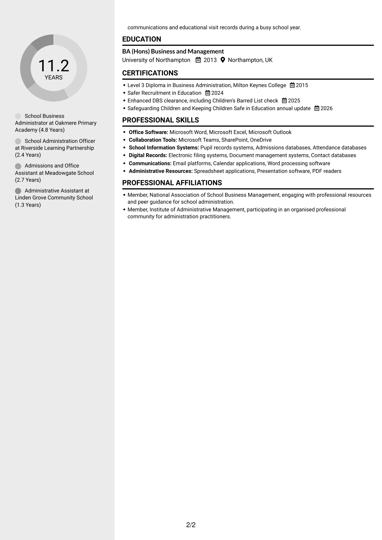 CV example — page 2