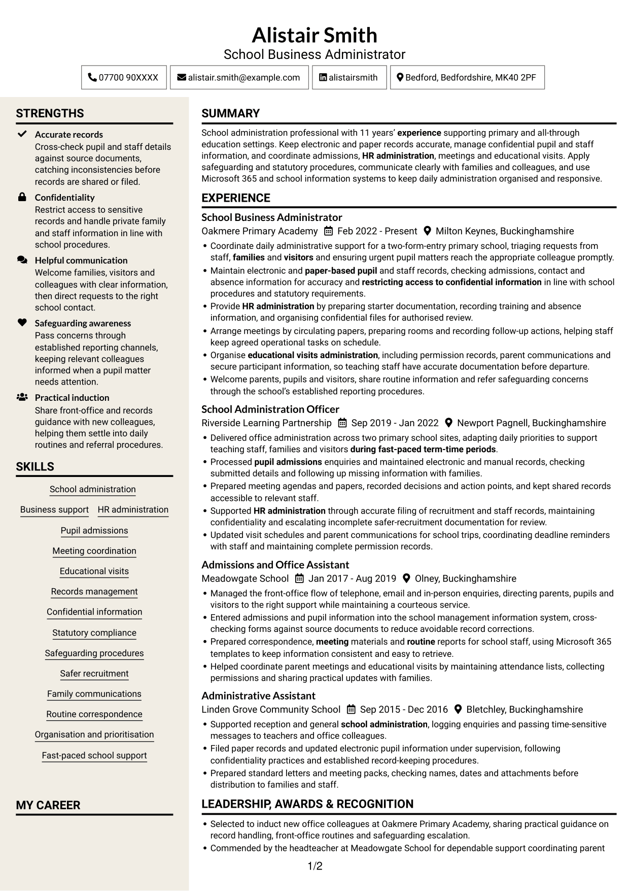 CV example — page 1