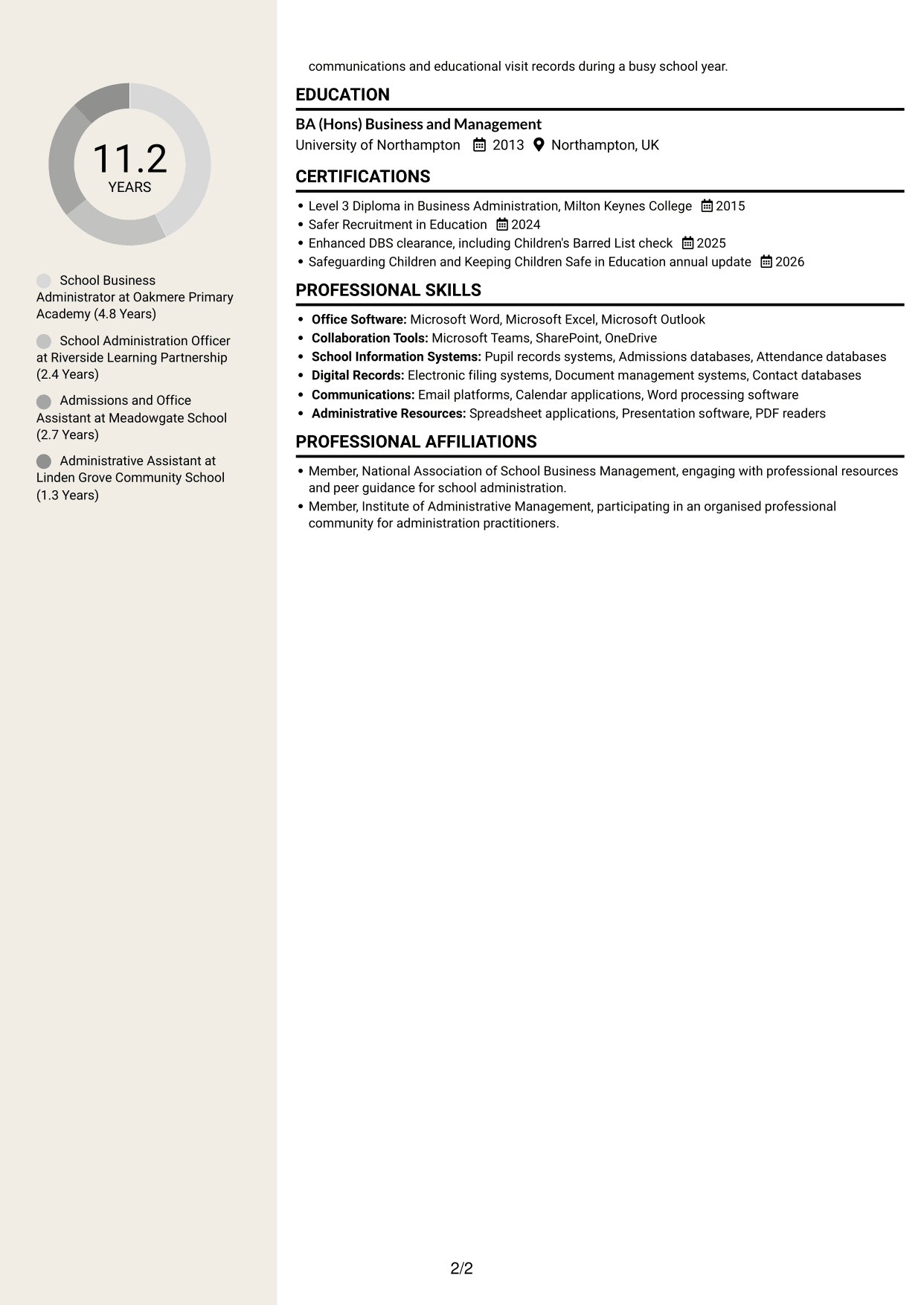 CV example — page 2