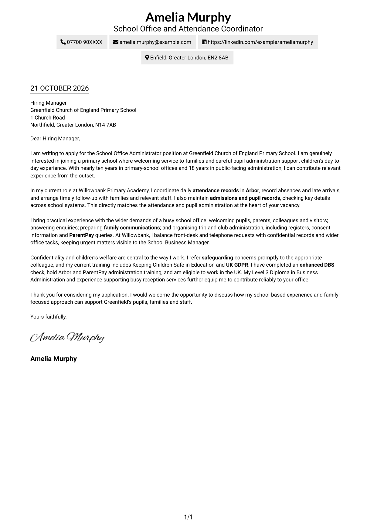 Cover letter example — page 1