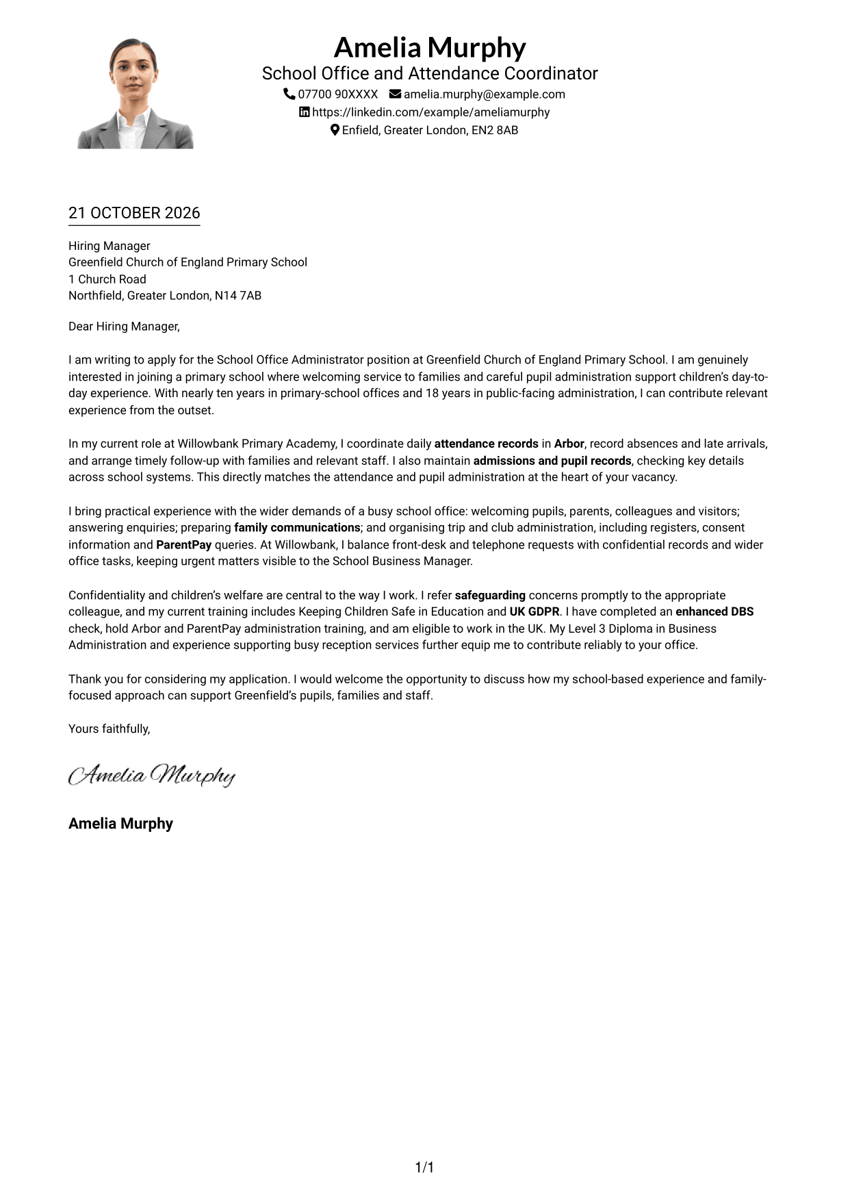 Cover letter example — page 1