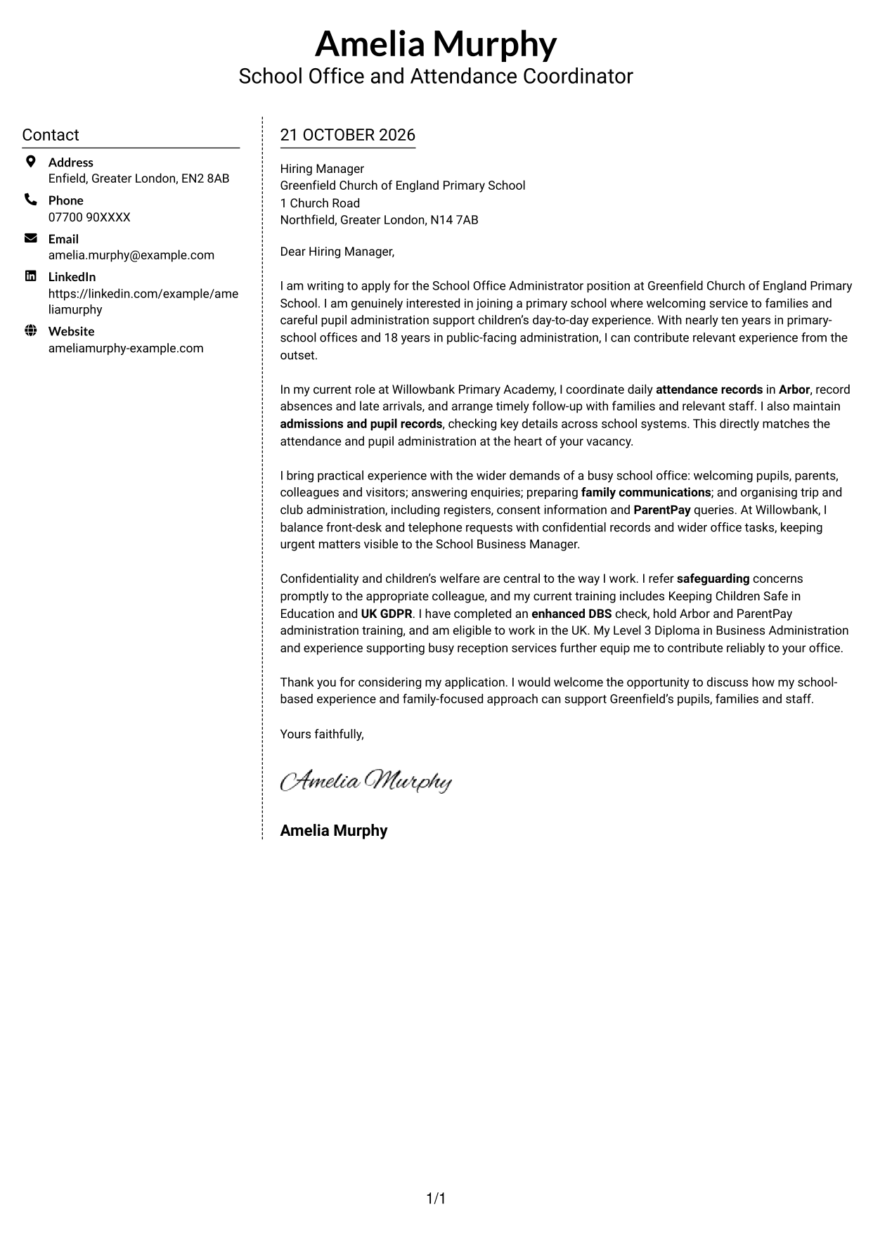 Cover letter example — page 1