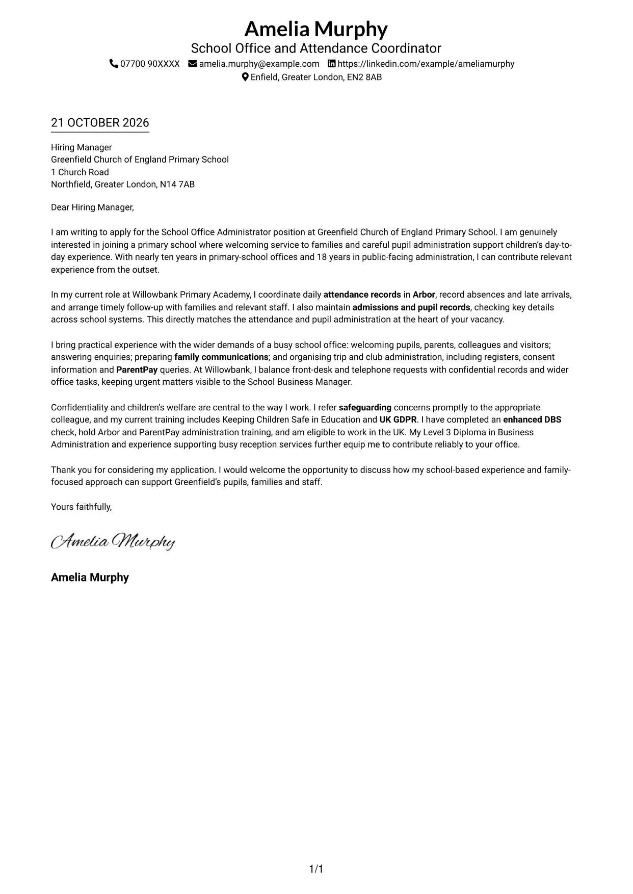 Cover letter example — page 1