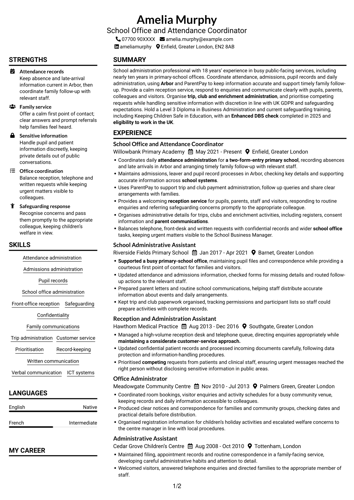CV example — page 1