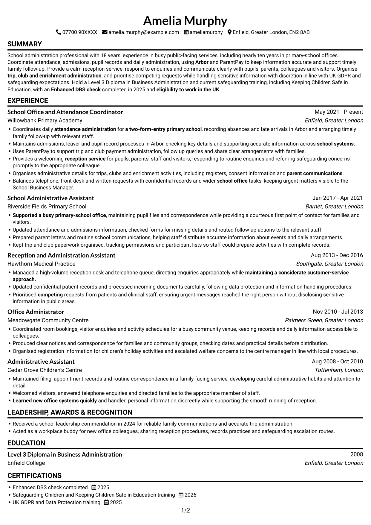 CV example — page 1
