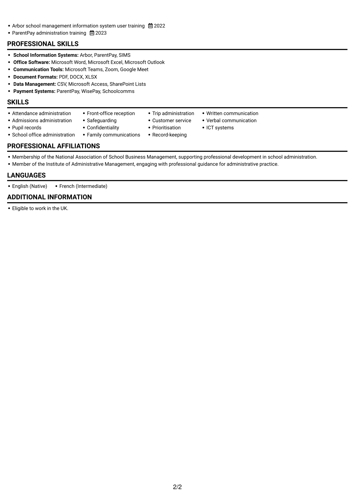 CV example — page 2