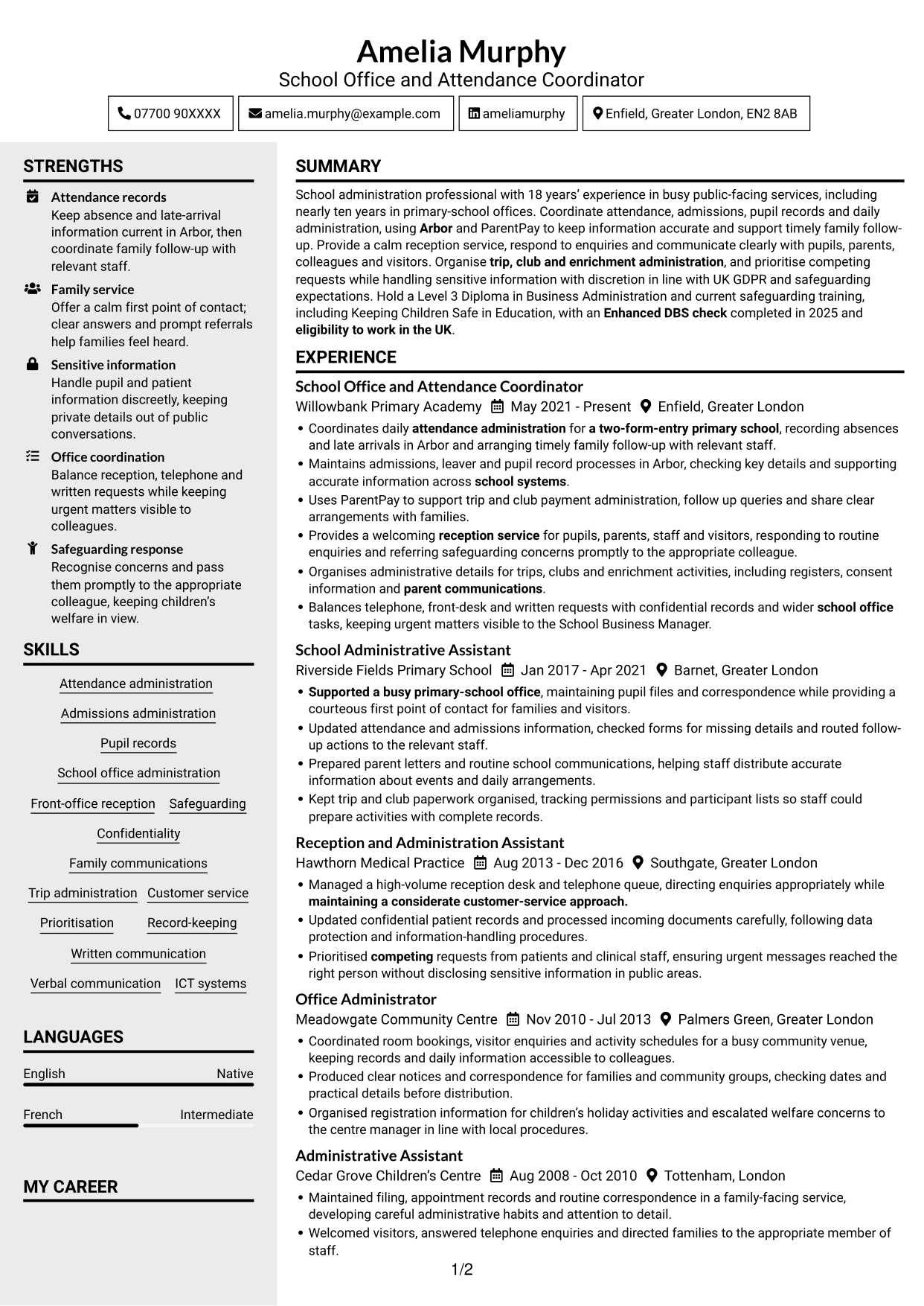 CV example — page 1