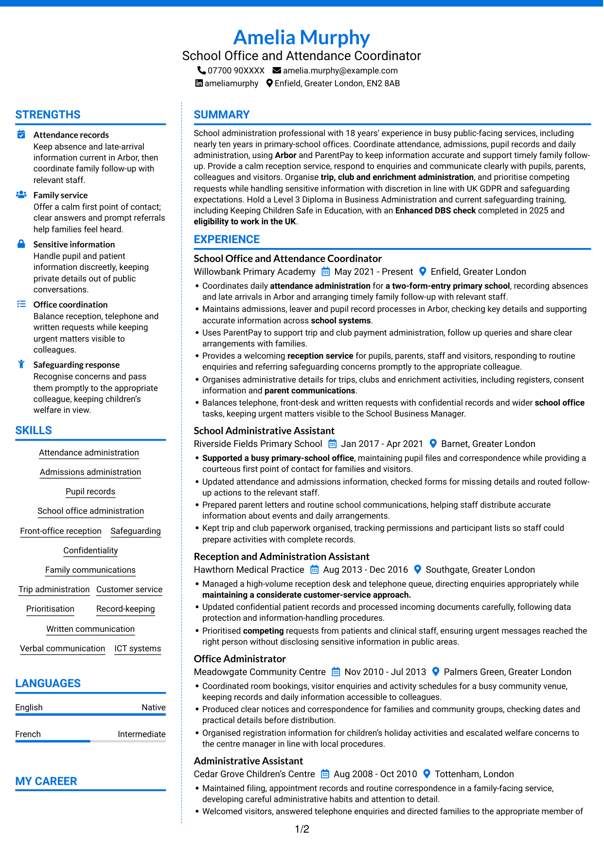 CV example — page 1