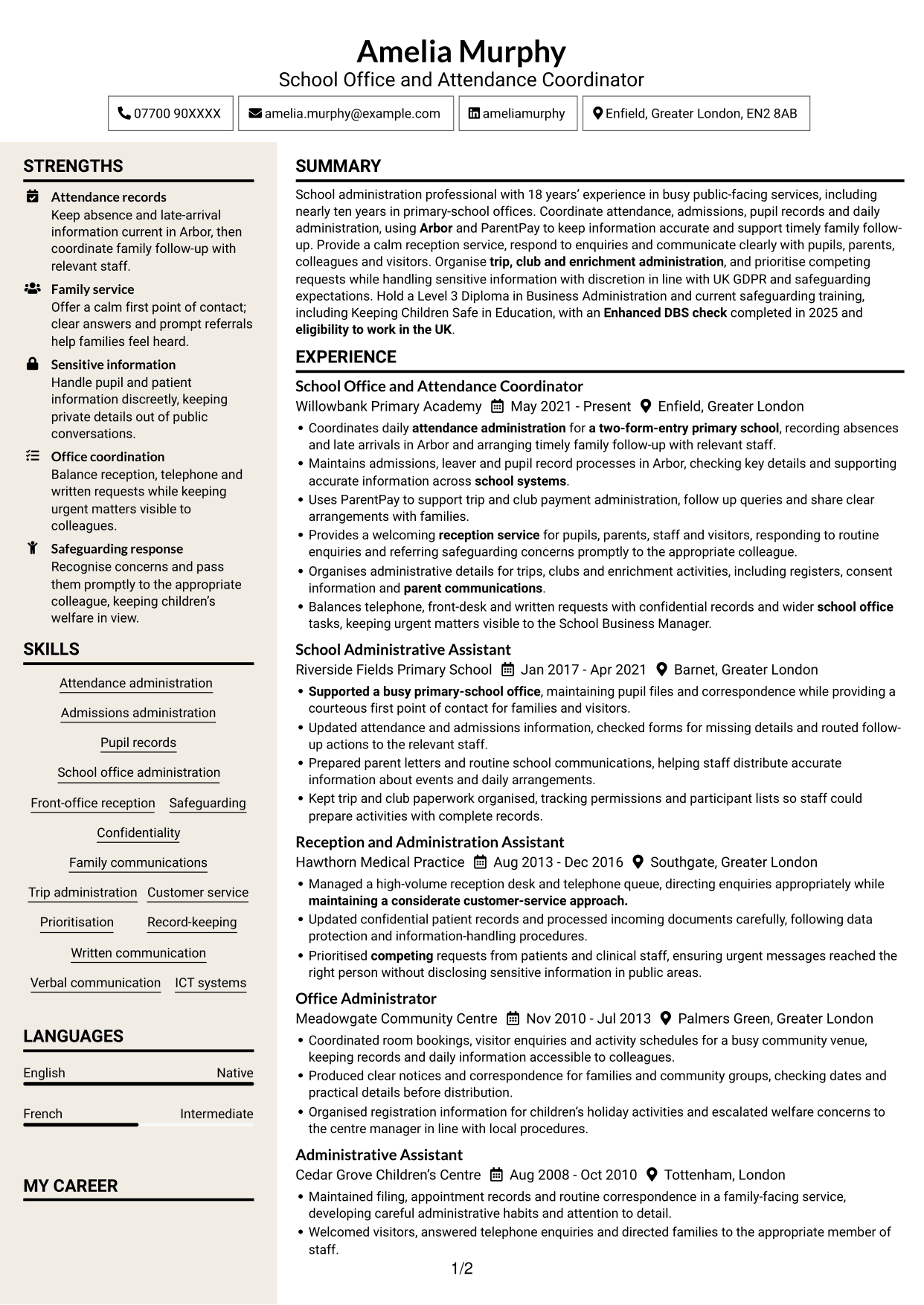 CV example — page 1