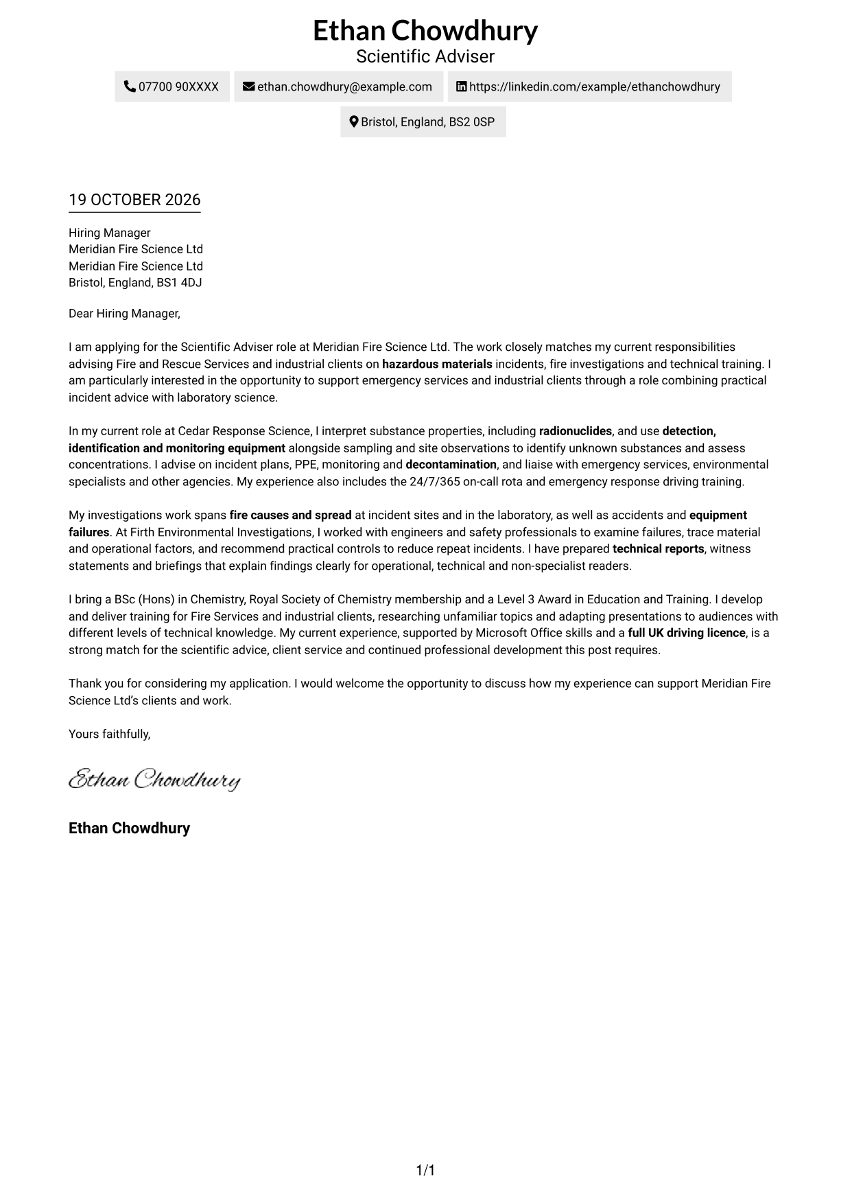 Cover letter example — page 1