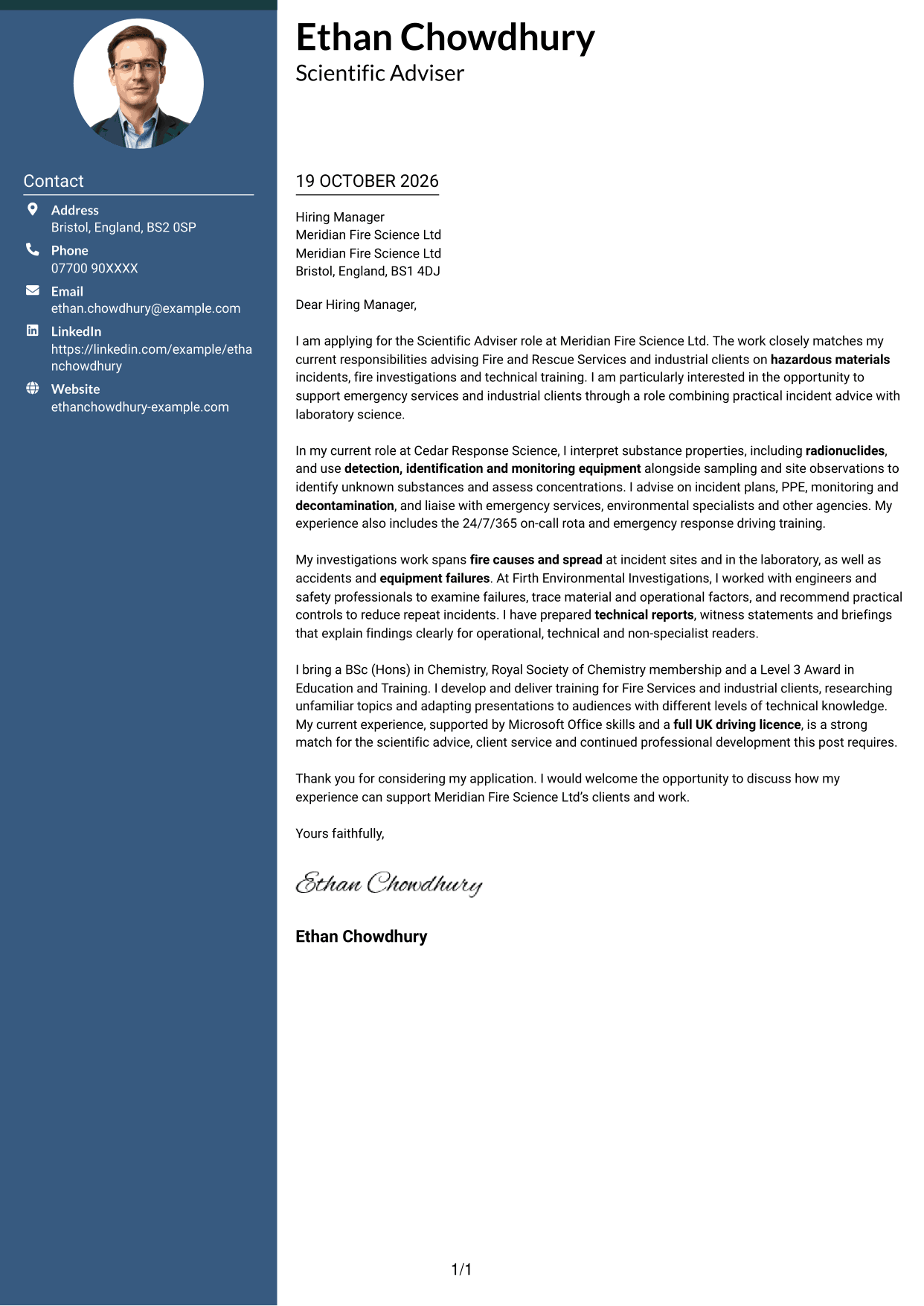 Cover letter example — page 1