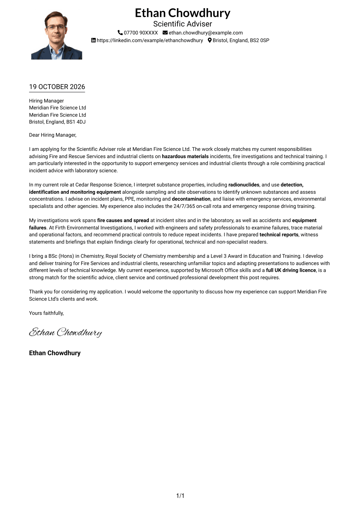 Cover letter example — page 1