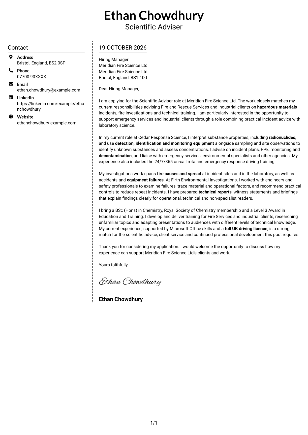 Cover letter example — page 1