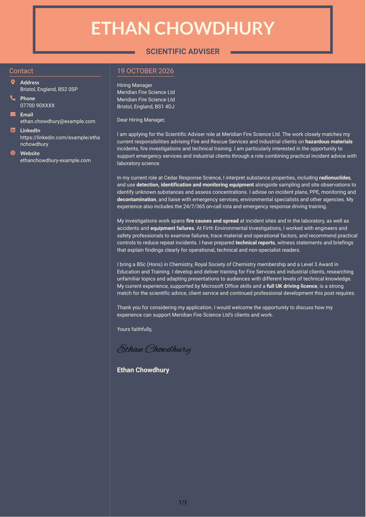 Cover letter example — page 1