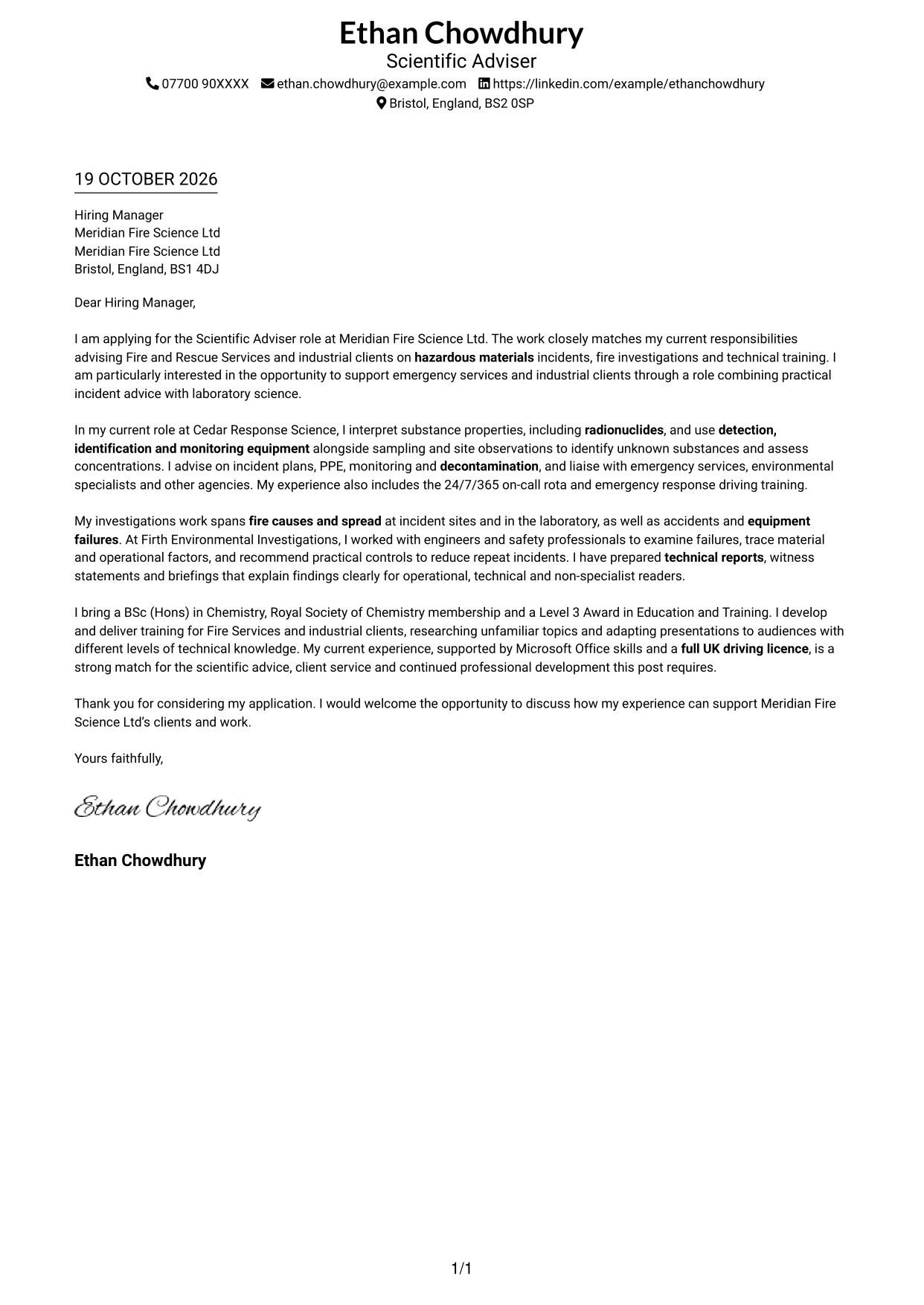Cover letter example — page 1