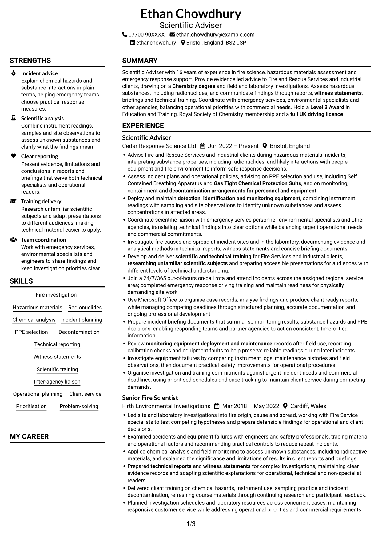 CV example — page 1