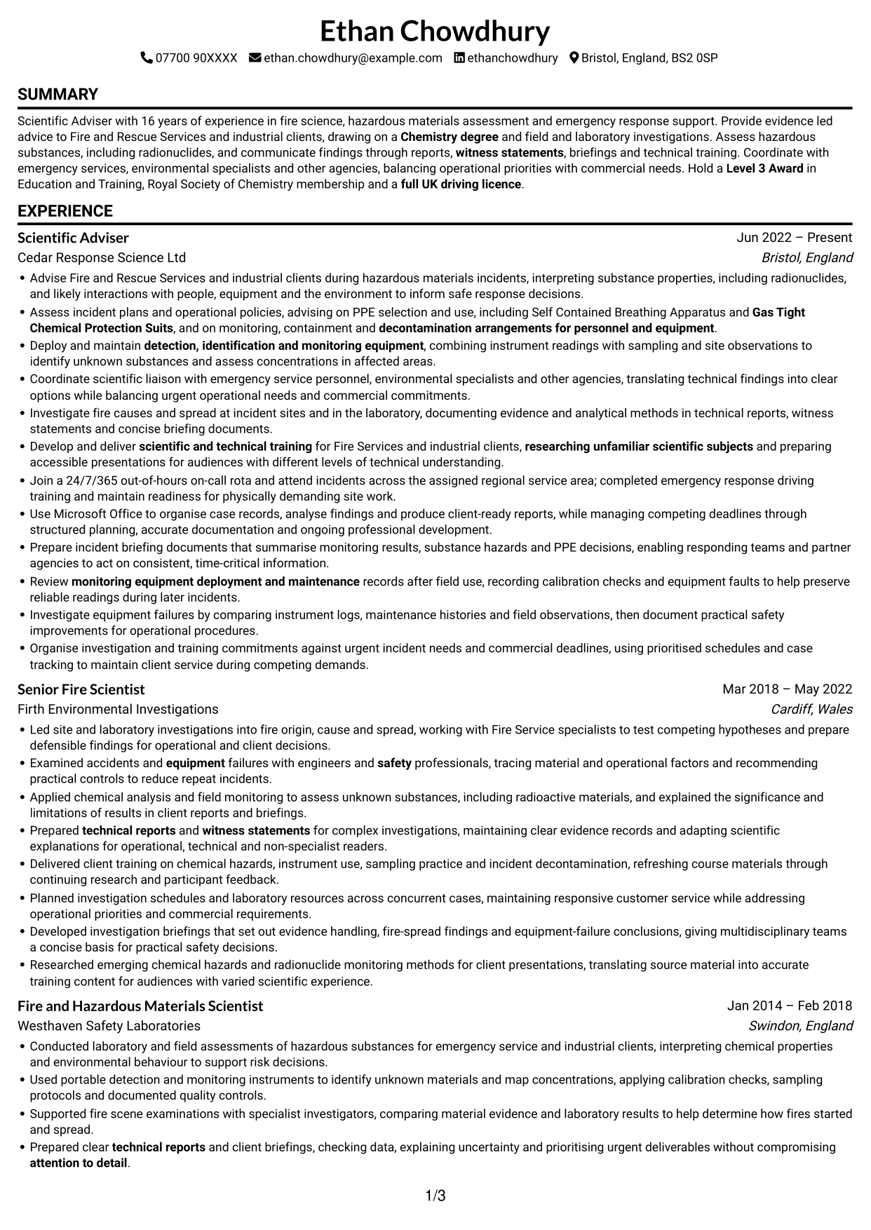 CV example — page 1