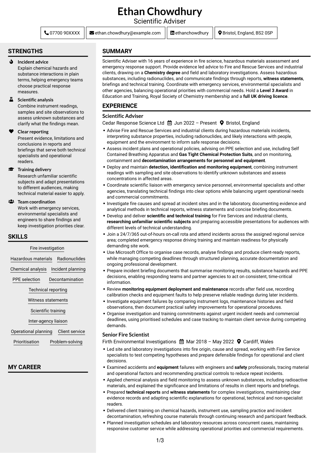 CV example — page 1