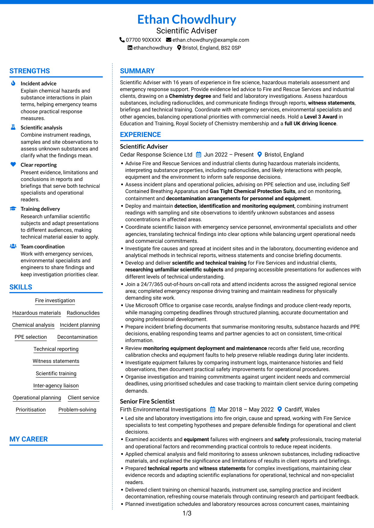 CV example — page 1
