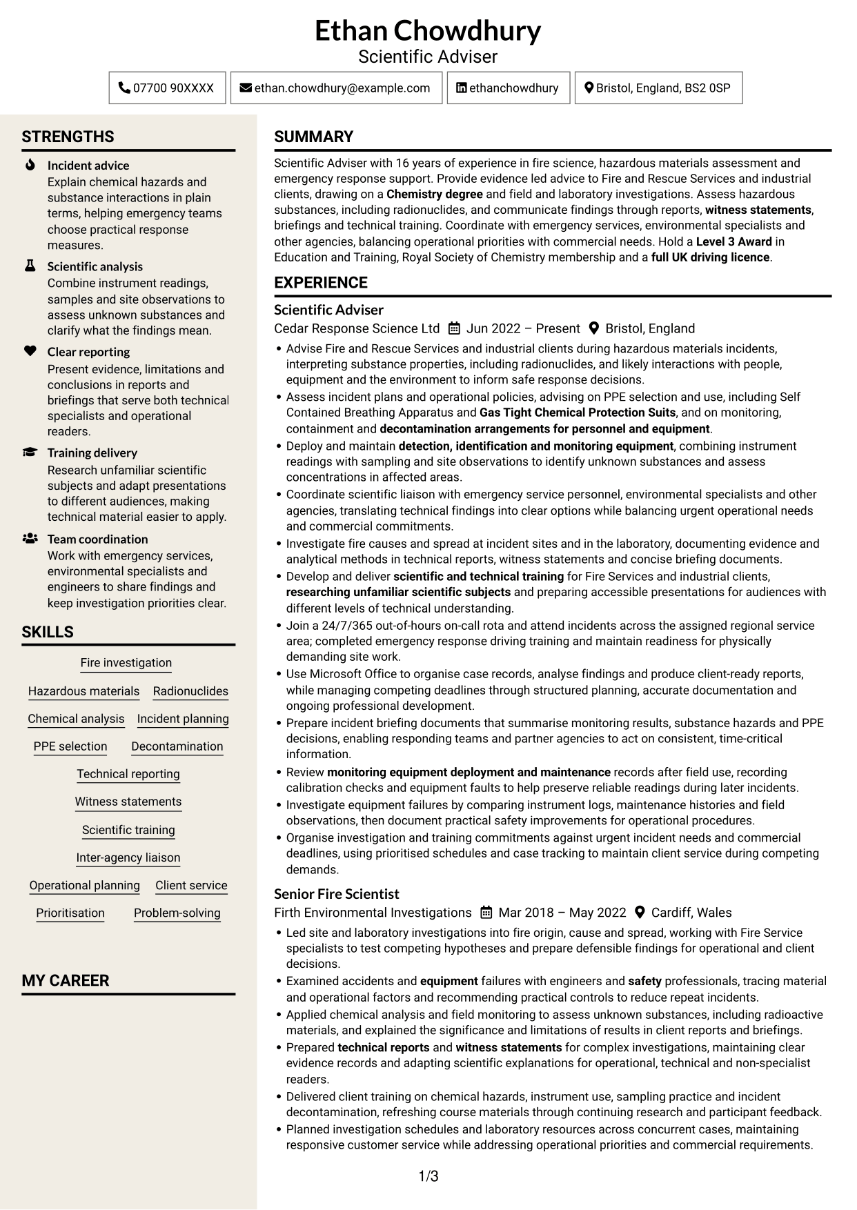 CV example — page 1