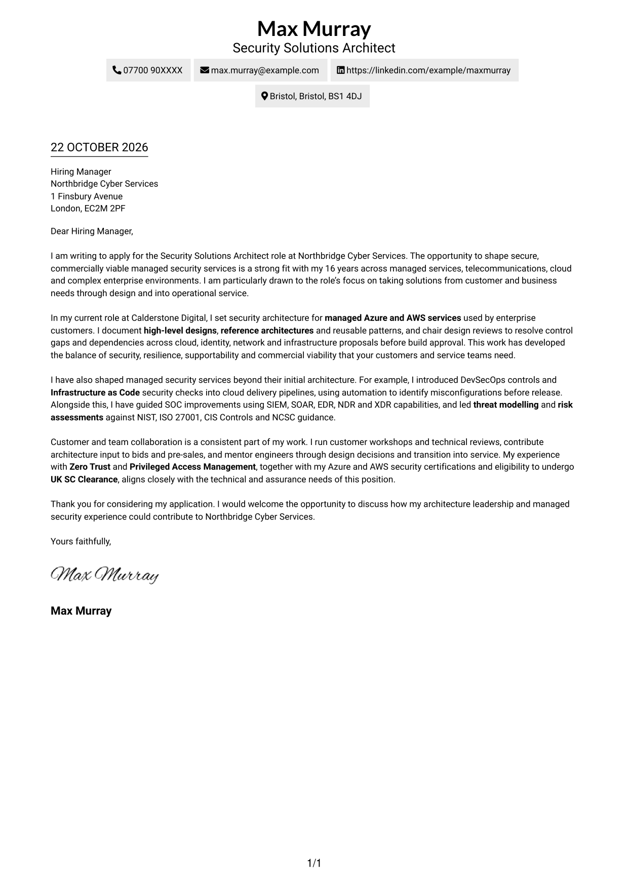Cover letter example — page 1