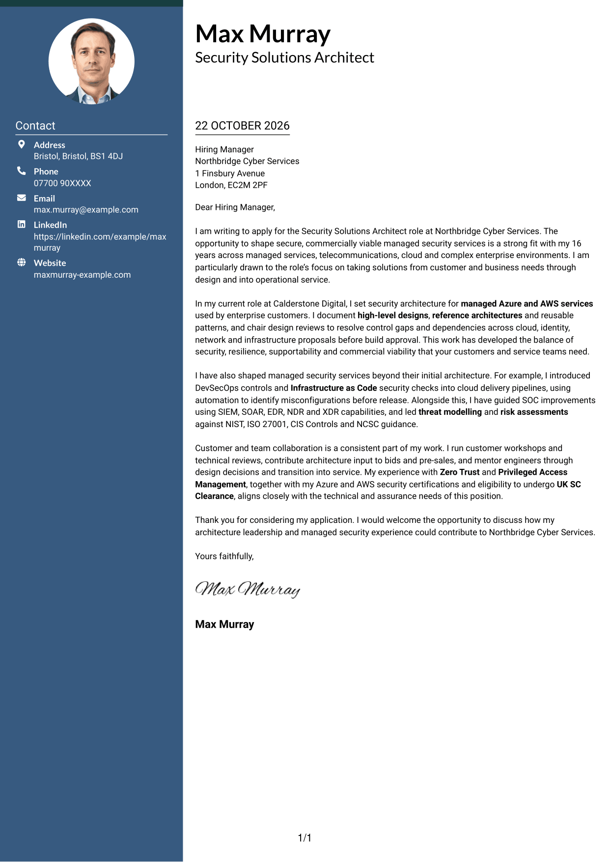 Cover letter example — page 1