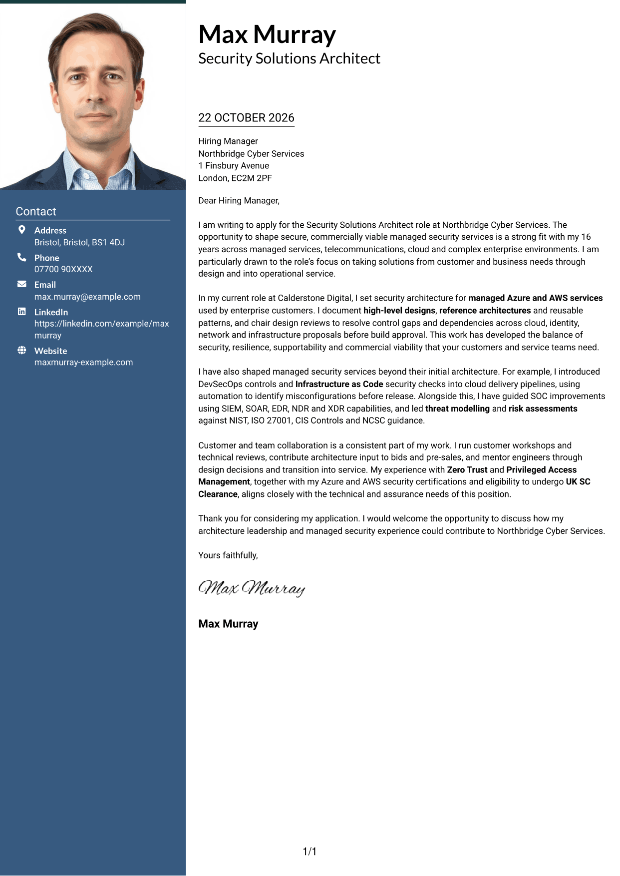 Cover letter example — page 1