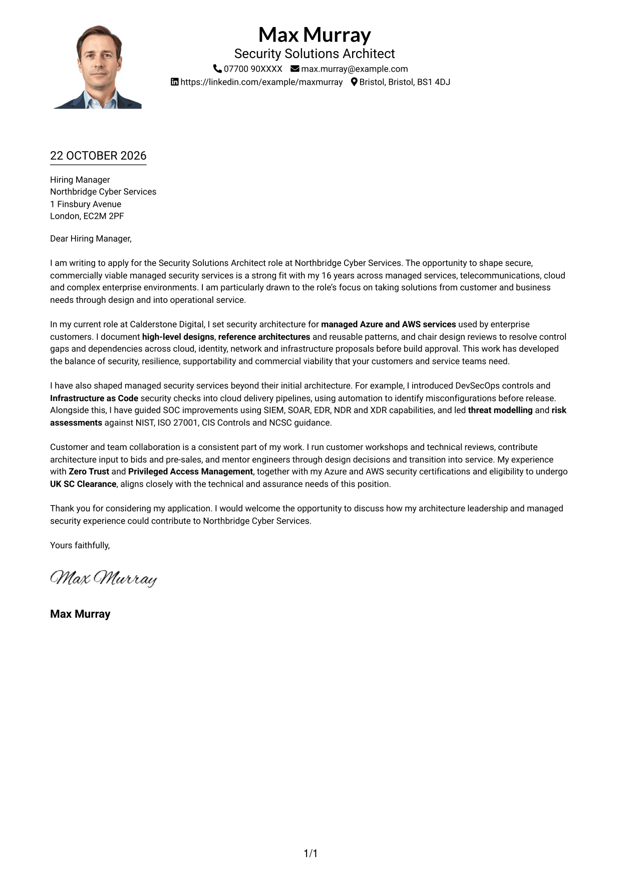 Cover letter example — page 1