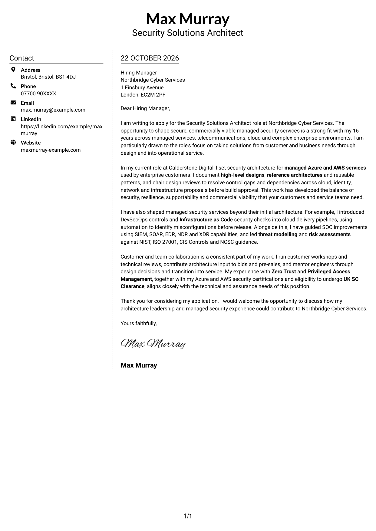 Cover letter example — page 1