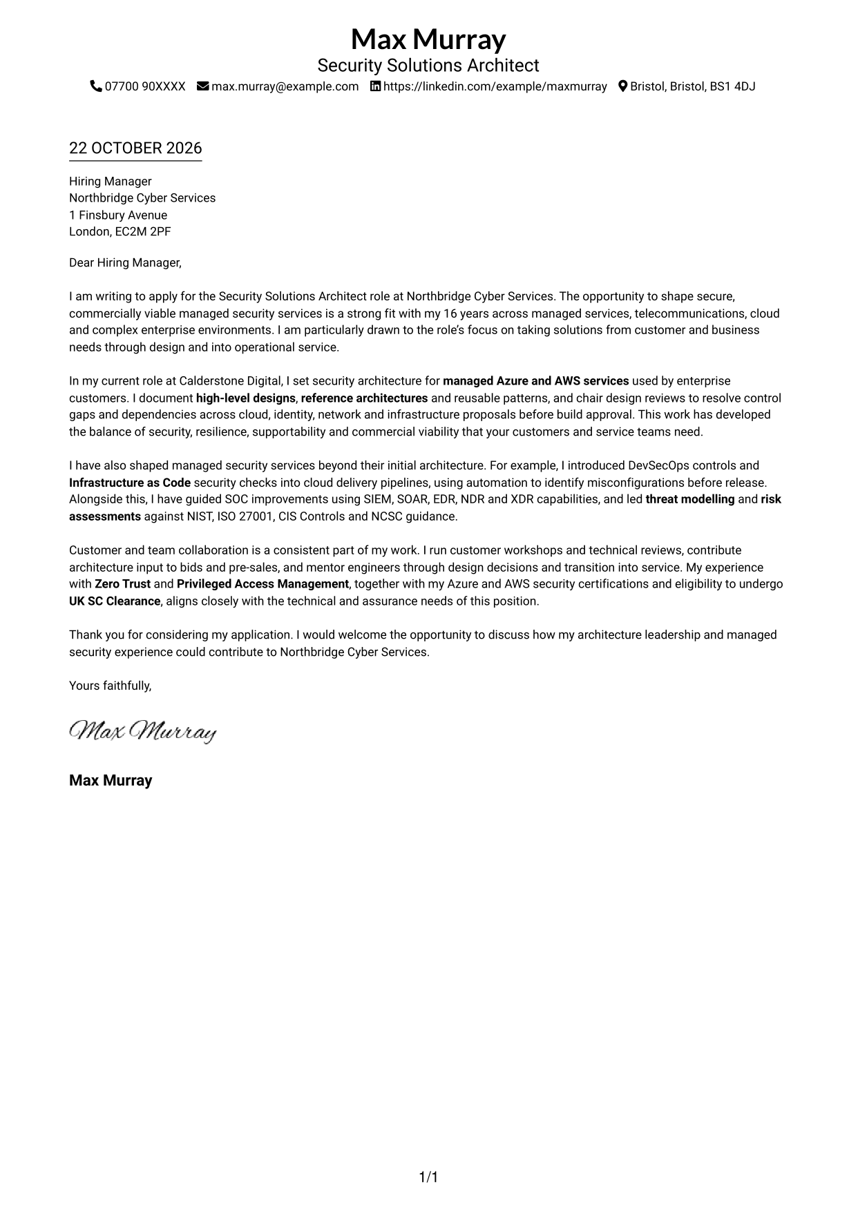 Cover letter example — page 1